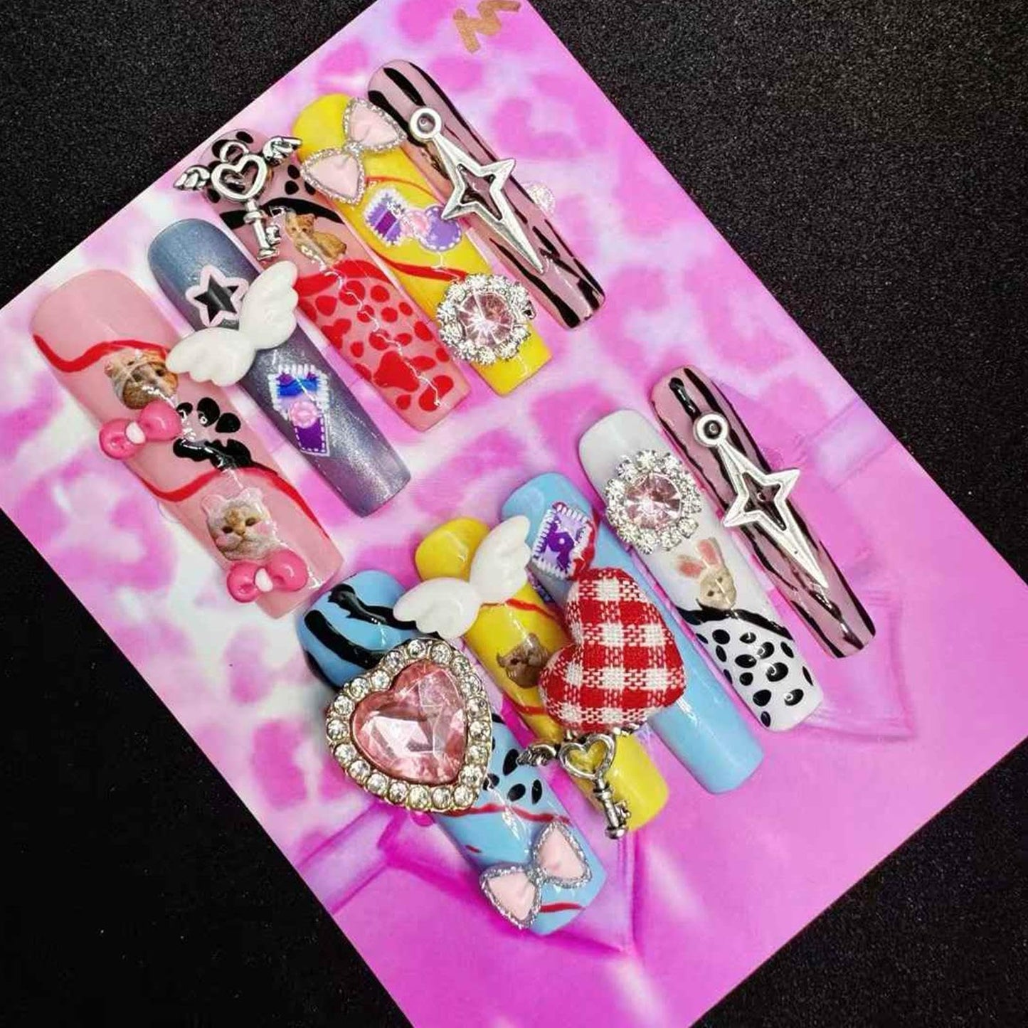 3D Nail Art Press on Nails Short Handmade Dark False Nails Victorian Elegant Daily Size S