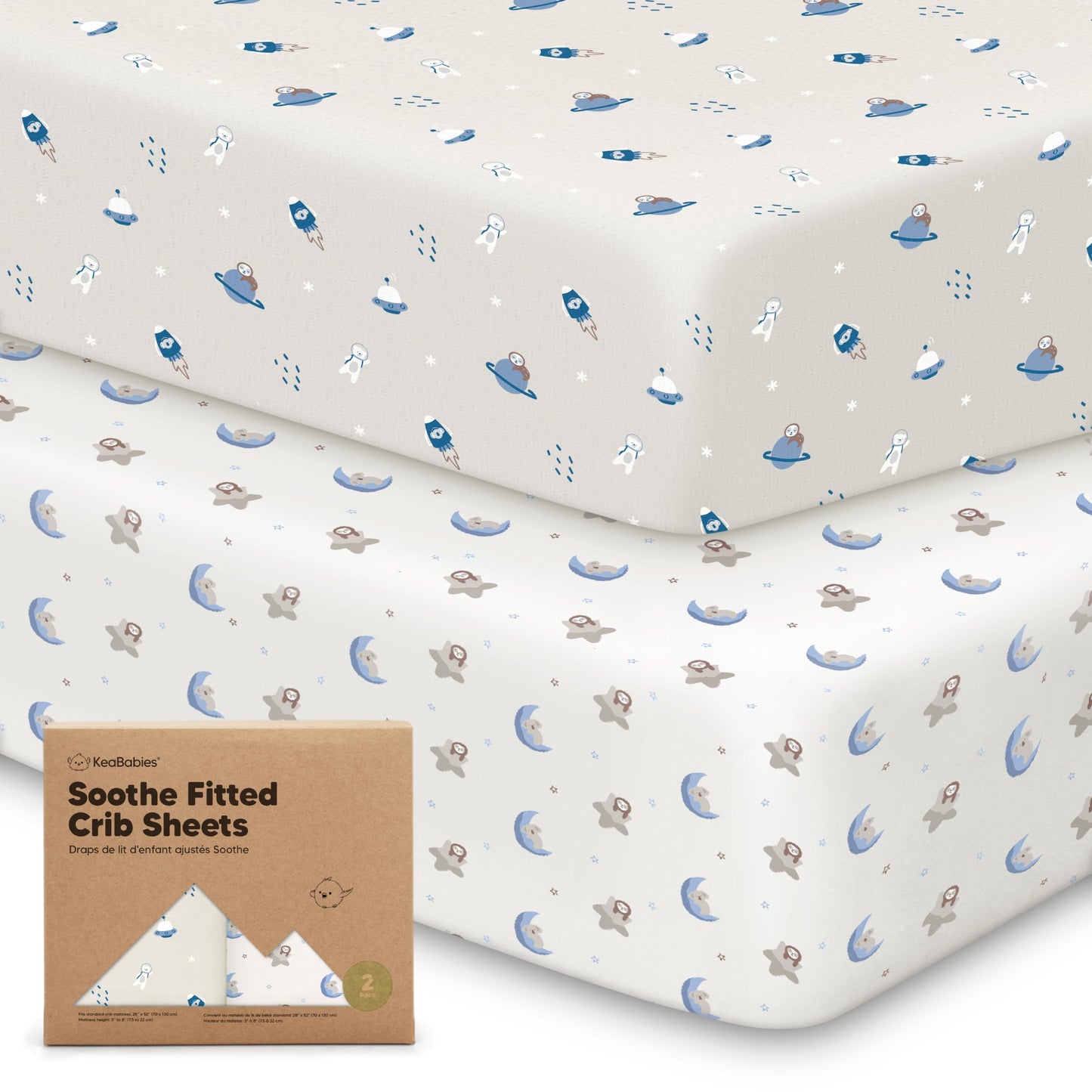 KeaBabies 2-Pack Organic Cotton Crib Sheets for Boys, Girls - 52x28 Fitted Crib Mattress Sheet Neutral, Breathable Cover for Baby Bed Set, Toddler Mattress, Soft & Cute Prints (Cosmo)