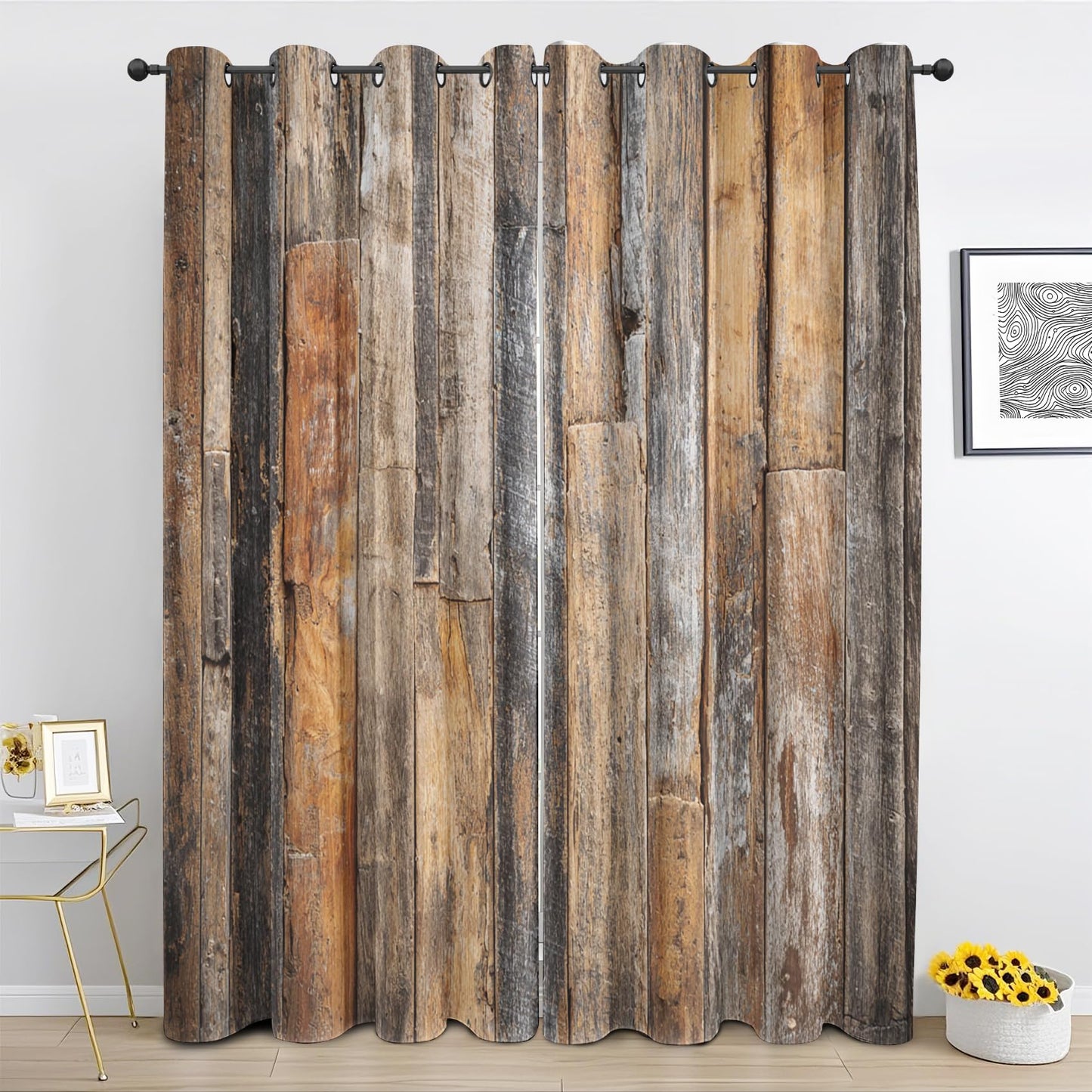 Rustic Wood Curtains 84 Inch Length - Wooden Barn Door Blackout Curtains for Bedroom Living Room, Thermal Insulated Room Darkening Grommet Countryside Drapes Window Treatments, 42Wx84L, 2 Panel Set