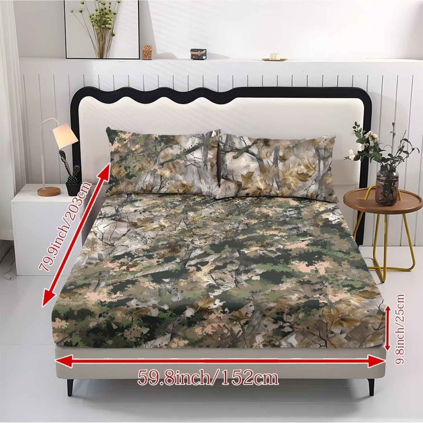 ZDCUSTOM XL Size Sheet Set Soft Stretchy Bedding Sheet Set 3 Pieces Deep Pocket Holiday Bedding Set with All Around Elastic Snug Fit Bottom Bedsheet Woodland Camo, 39" x 79"