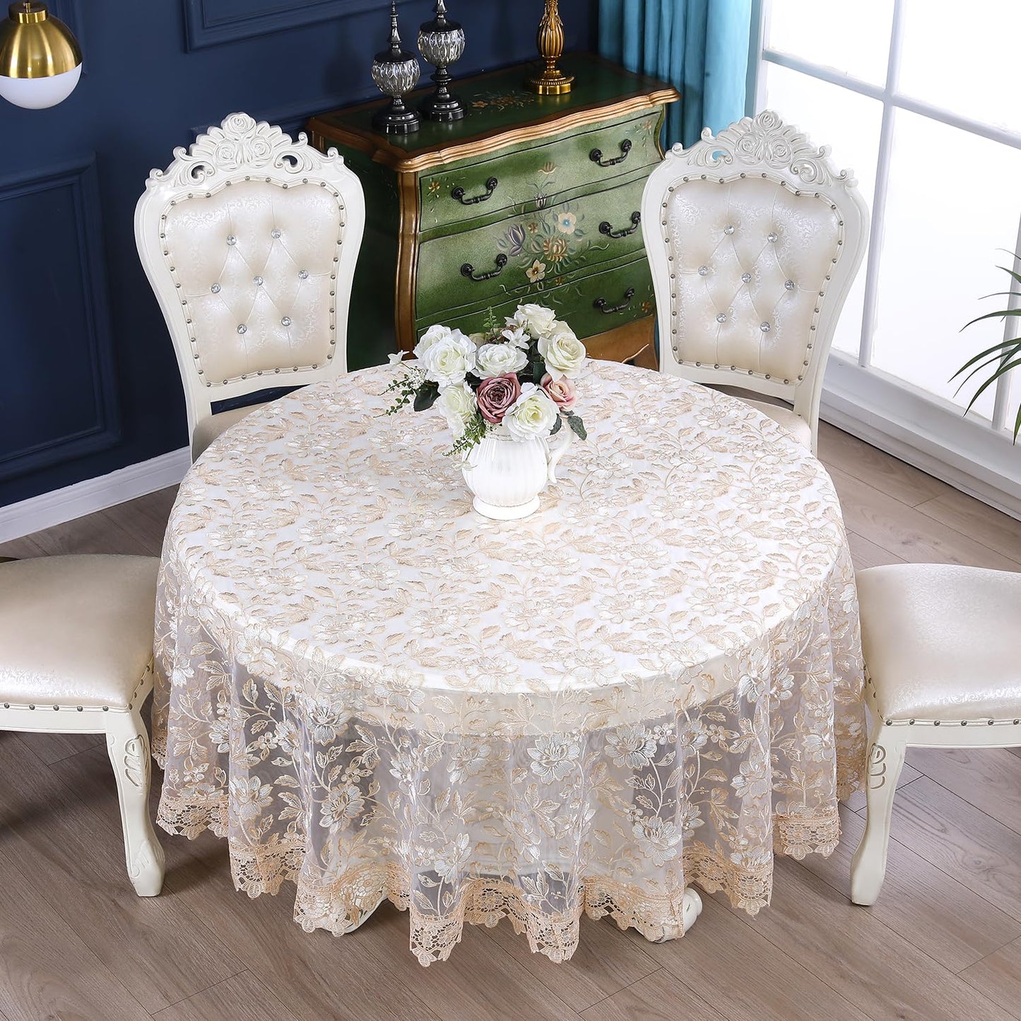 ZHUIDUSI 90 Round Tablecloth Lace Table Cloth Circle Macrame Vintage Shabby Chic Embroidered Gold Brown Table Cover for Kitchen Dining-Room Summer Holiday Outdoor Picnic, R10971