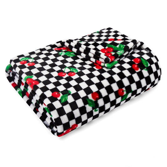 Betsey Johnson - Oversized Throw Blanket 50x70, Ultra-Soft Plush Bedding for Couch or Bed, Cozy & Lightweight, Soft Blanket with Cherry Checker Print (Red)