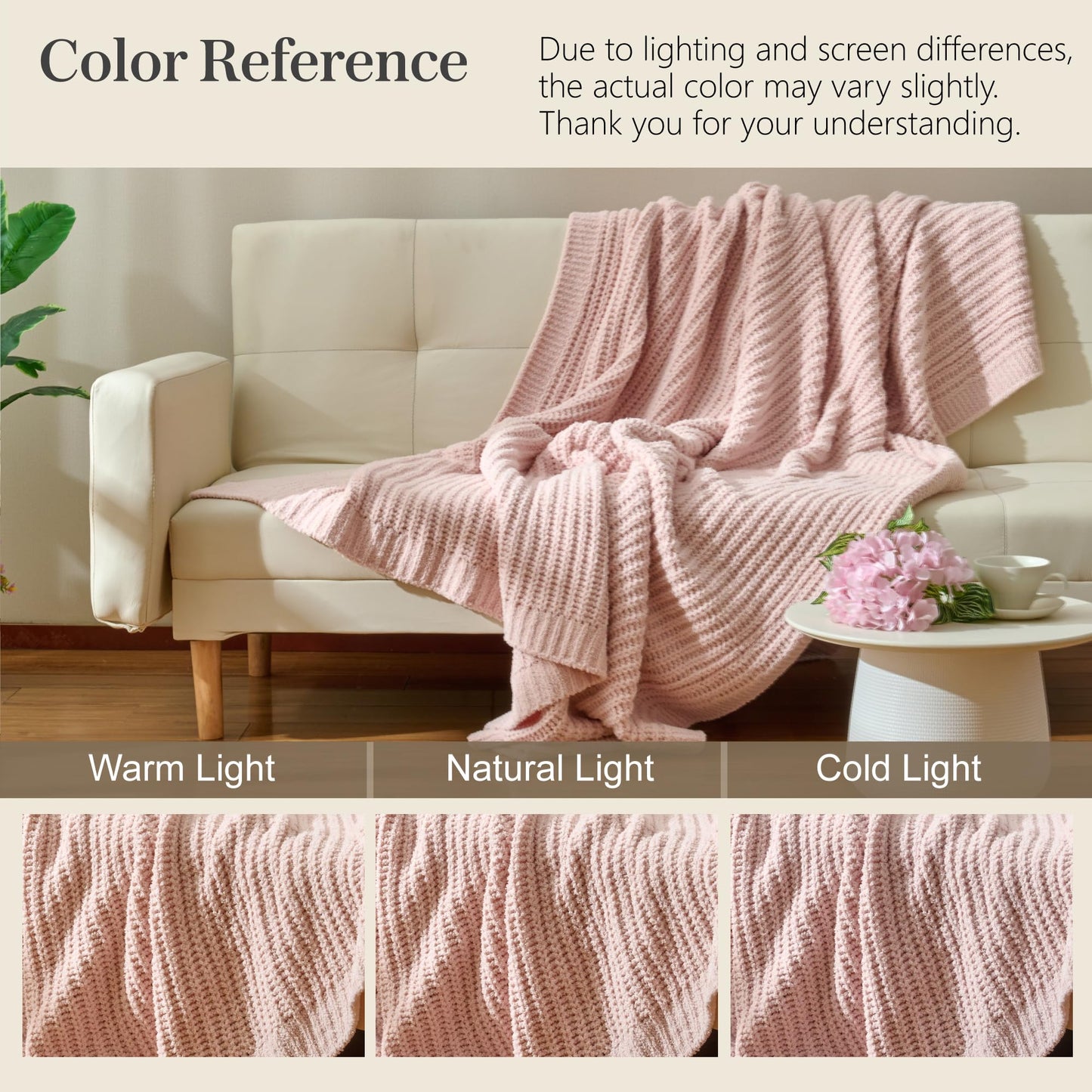 LONG CREATE Striped Throw Blanket for Couch 50"X60", Light Pink Microfiber Knitted Throws 550GSM Super Soft Warm Fuzzy Fluffy Plush Knit Blankets for Bed, Cozy Sofa Chair Living Room Home Decor
