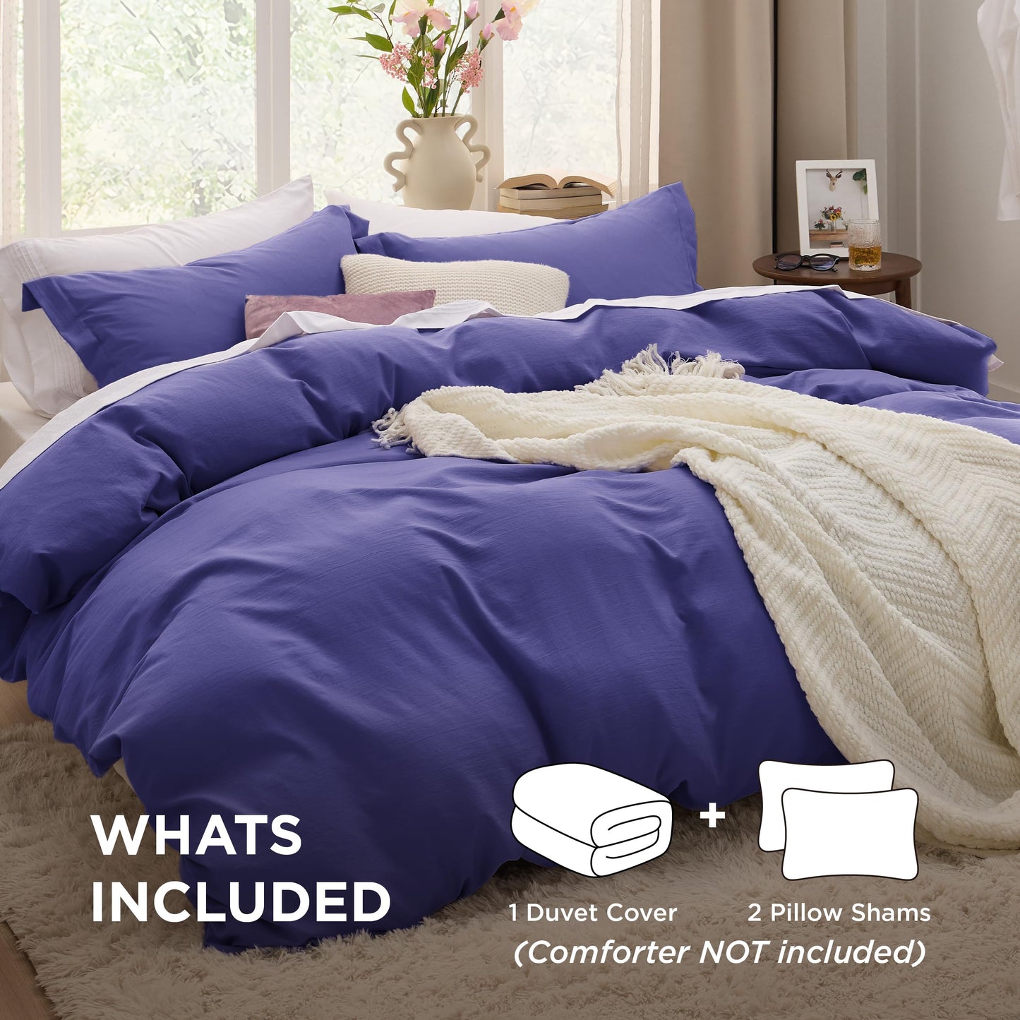 Bedsure Skipper Blue Duvet Cover Queen Size - 3 Pieces Prewashed Cotton-Like Polyester Extra Soft Bedding Set, Includes 1 Duvet Cover 90x90 Inches with Zipper Closure & 2 Pillow Shams, No Comforter
