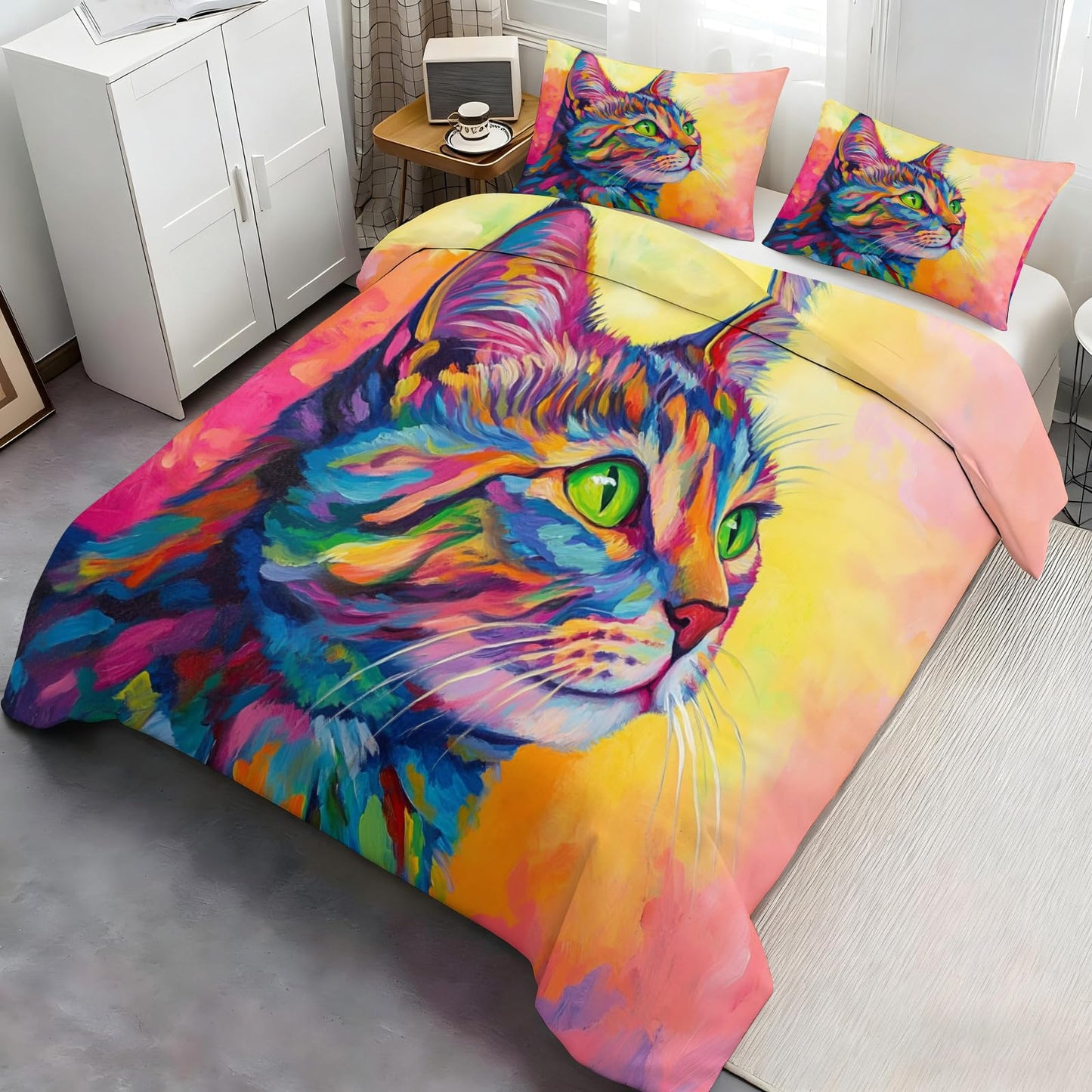 ZAMODE Cat Comforter Cover Queen Size 90" x 90", Cute Colorful Kitten Duvet Cover, Cartoon Pet Bedding Set with 2 Pillowcases