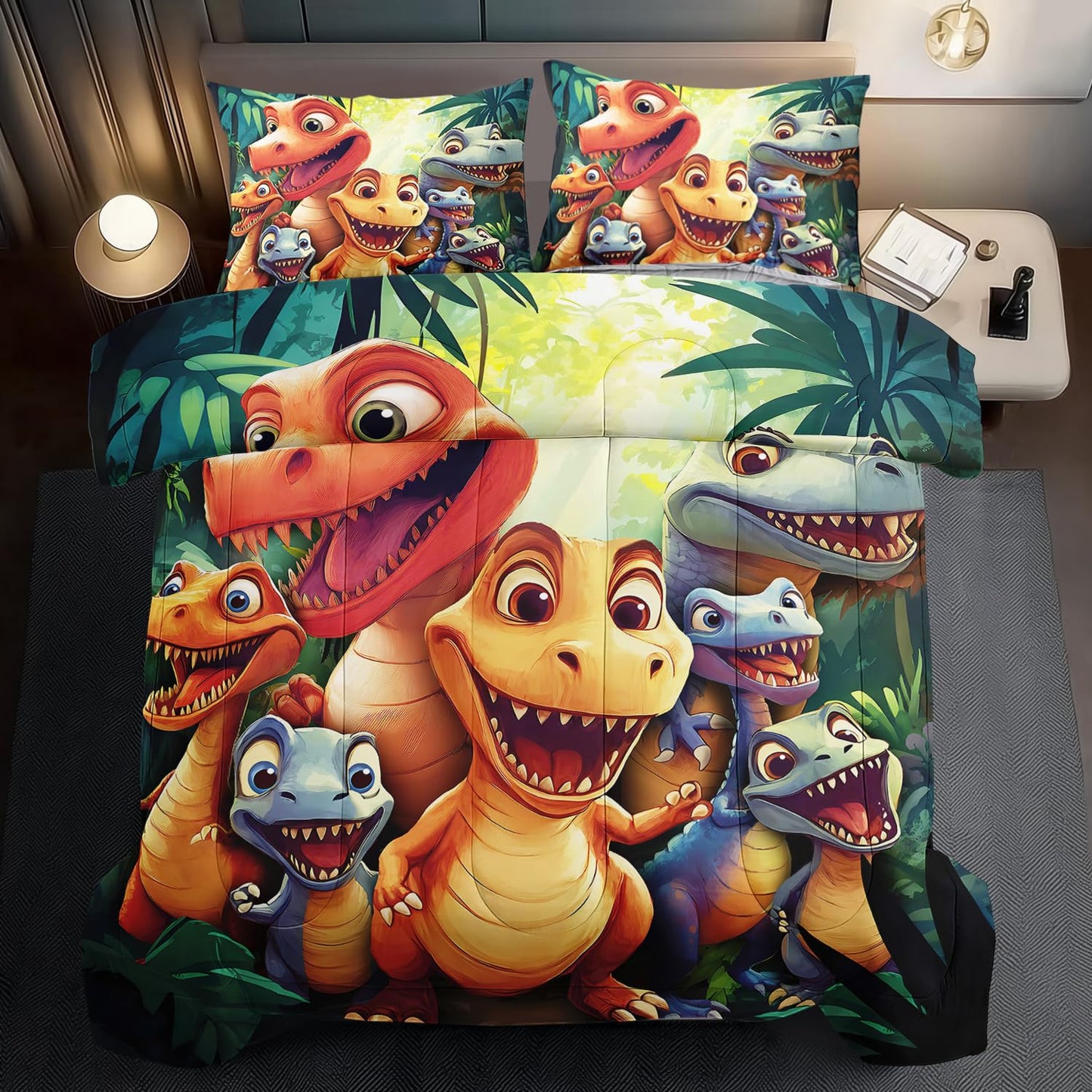 llyxsesty Dinosaur Comforter Set Full Boys,Cartoon 3D Dinosaur Bedding Set Full Bed Kids,3D Dragon Comforter Dragon Quilt Pattern Bedroom Decor,Cute Animal Bedding Kawaii Animal Quilt Girls