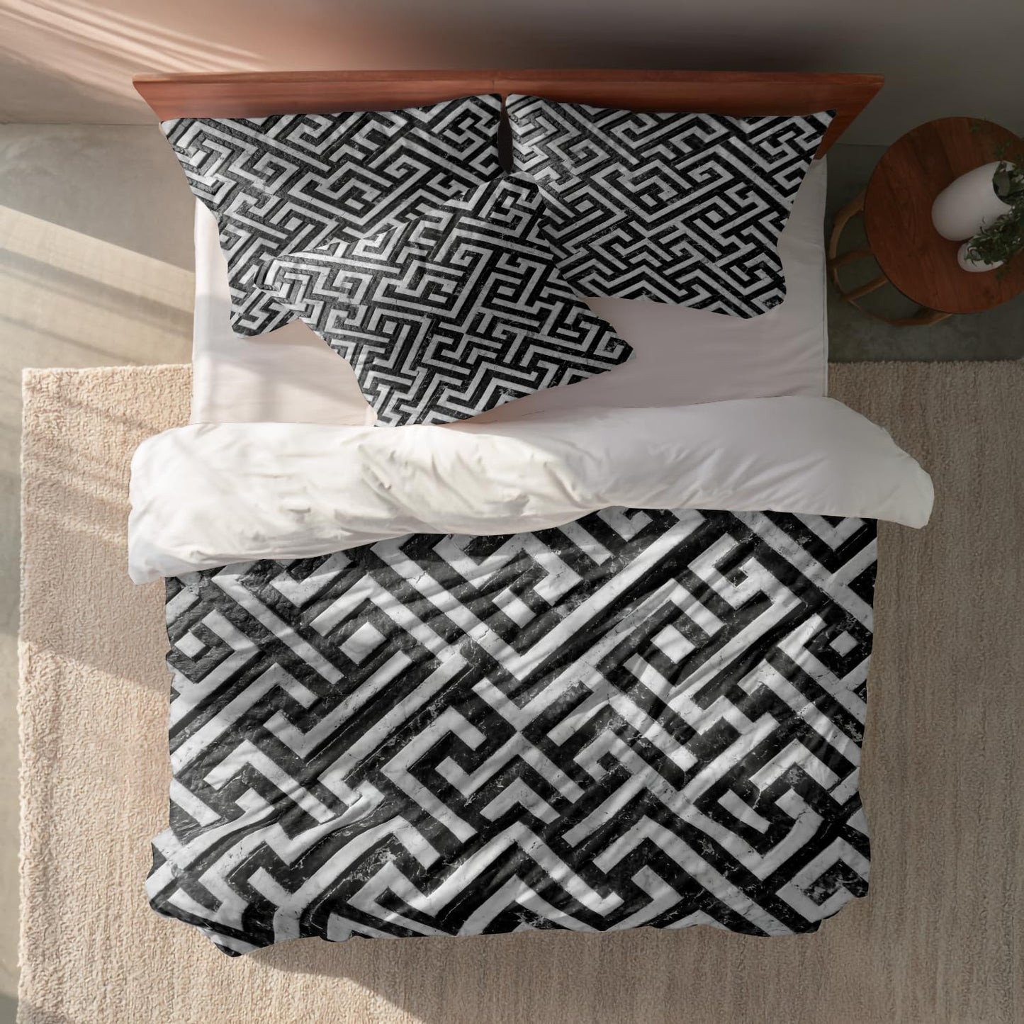 Batmerry Greek Key Geometric King Size 100% Cotton Duvet Cover Sets, Modern Texture Monochrome Swatch Bedding Set with Zipper Closure Corner Ties, 3 Pieces (1 Cover + 2 Pillowcases No Comforter)