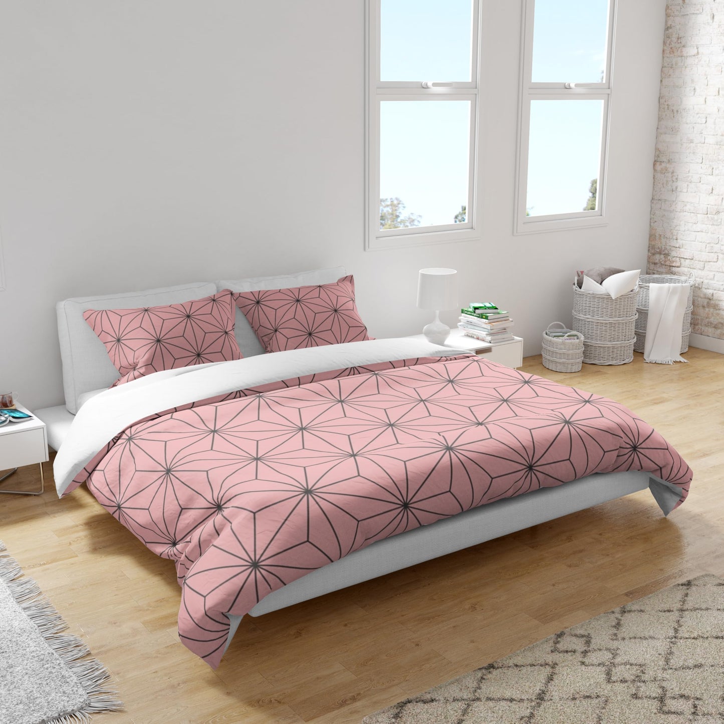 INFLAG Anime Bedding Set, 3-Piece Anime Duvet Cover Full Size Ultra Soft Breathable 3D Printed Microfiber Comforter Cover, Cartoon Quilt Cover with 2 Pillowcases (Full,Pink)