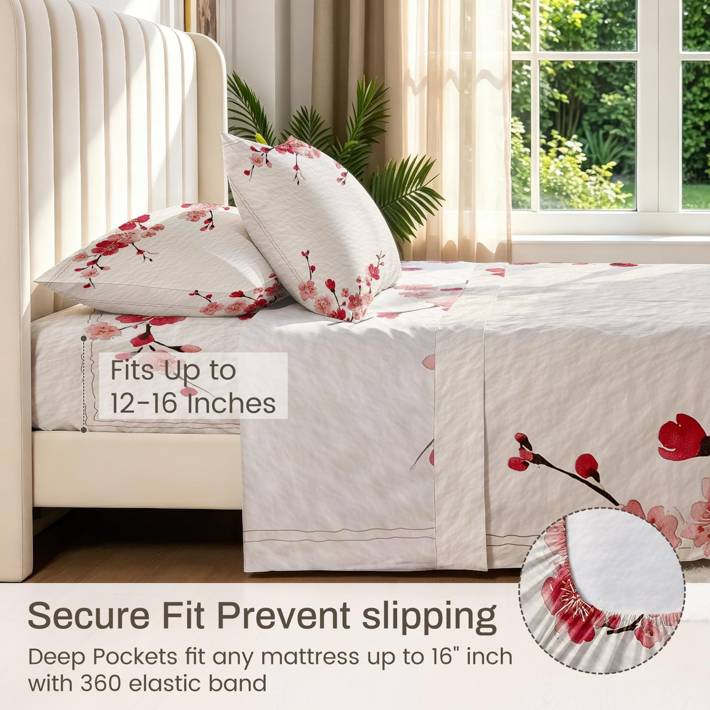 Cherry Blossom California King Sheet Set Red Flower Flat Fitted Sheet Sets
