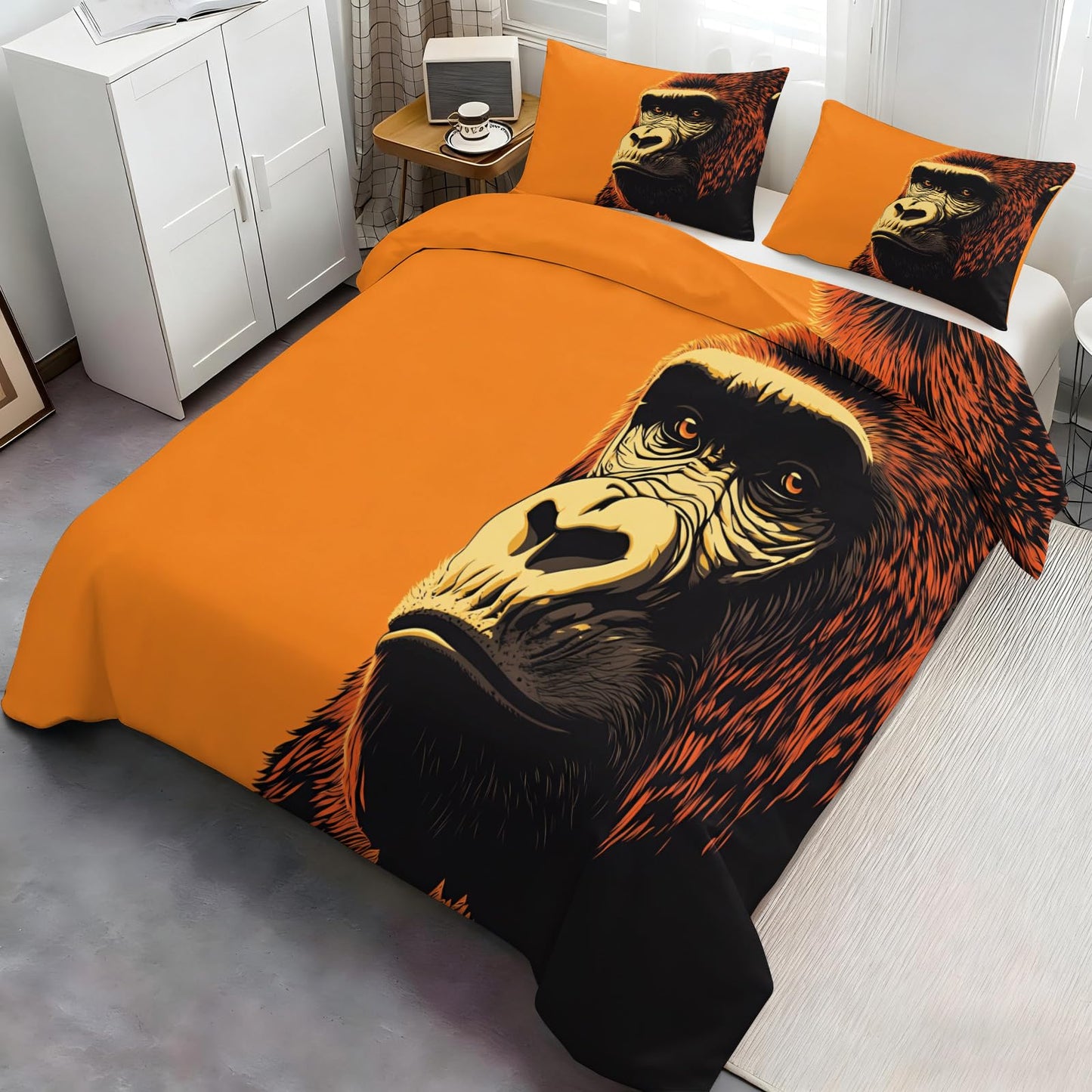 Gorilla Comforter Cover Twin Size, Gorilla Duvet Cover Animal Bedding Set 3 Piece with 2 Pillow Sham with Zipper Closure 68" x86"