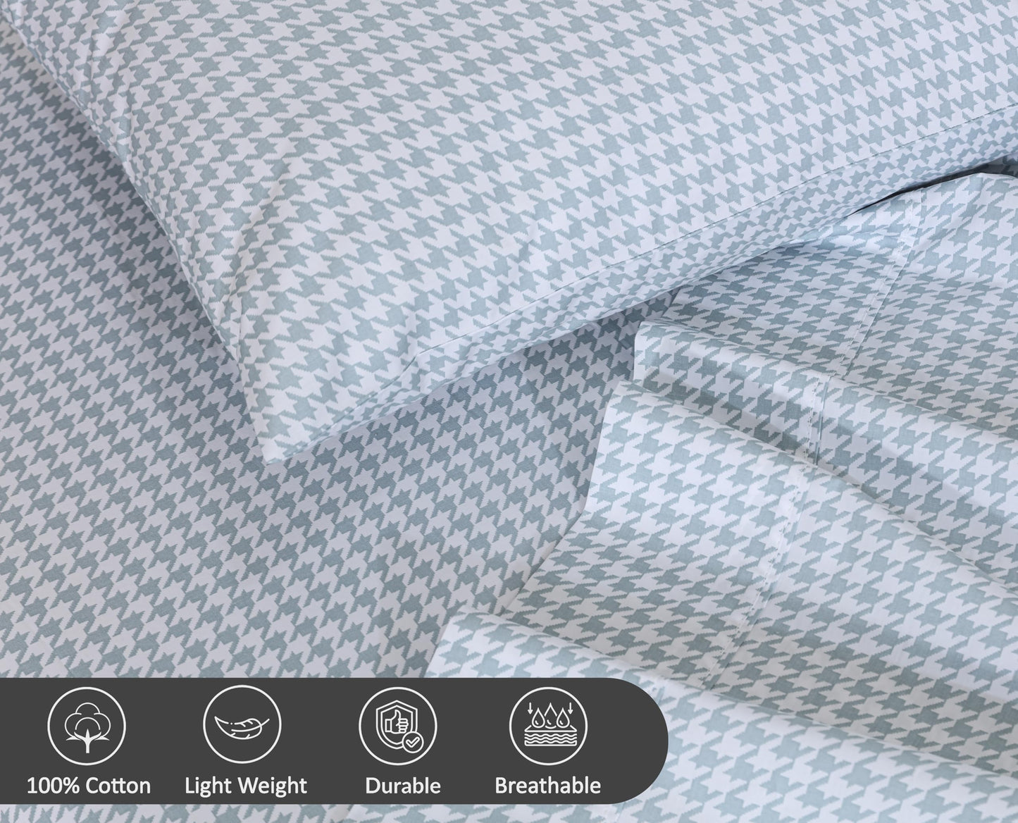 RUVANTI 100% Cotton Percale Sheets Full Size, Houndstooth