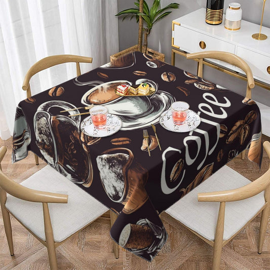 Entemne Square Table Cloth 55x55 Inch Vintage Coffee Maker Cup Beans Tablecloth Washable Soft Wrinkle Free Dust Proof Card Table Cover for Tea Party Picnic Kitchen Dining Decor