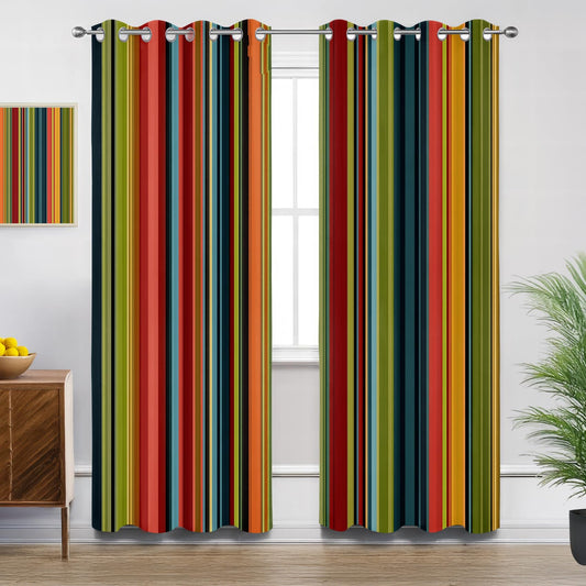 Solvivae Boho Blackout Curtains 63 Inch Length, Boho Colorful Stripes Curtains for Bedroom Living Room, Room Darkening Thermal Insulated Grommet Drapes, Patterned Window Treatments