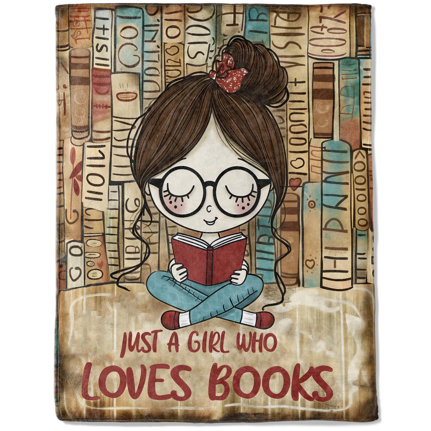 ainori Just a Girl Who Loves Books Flannel Blanket - Lightweight Soft Cozy Unique Gifts Blankets for Reader Lovers,Kids,Adult,Women, Cute Reading Nook Style Throw,Home Room Modern Decor 50x60in