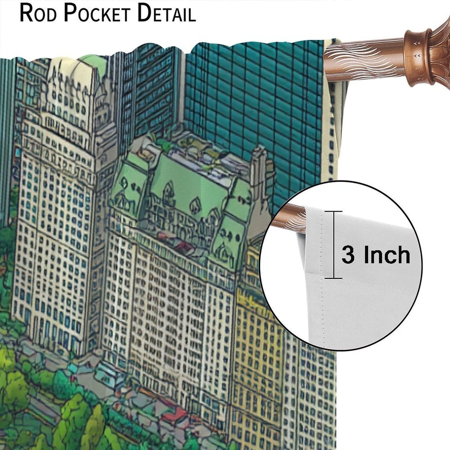 WDHTEXT Nature City Building Tree Blackout Curtains, Thermal Insulated Green River Rod Pocket Window Drapes for Living Room Bedroom Decor, 2 Panels, Each 21W x 45L