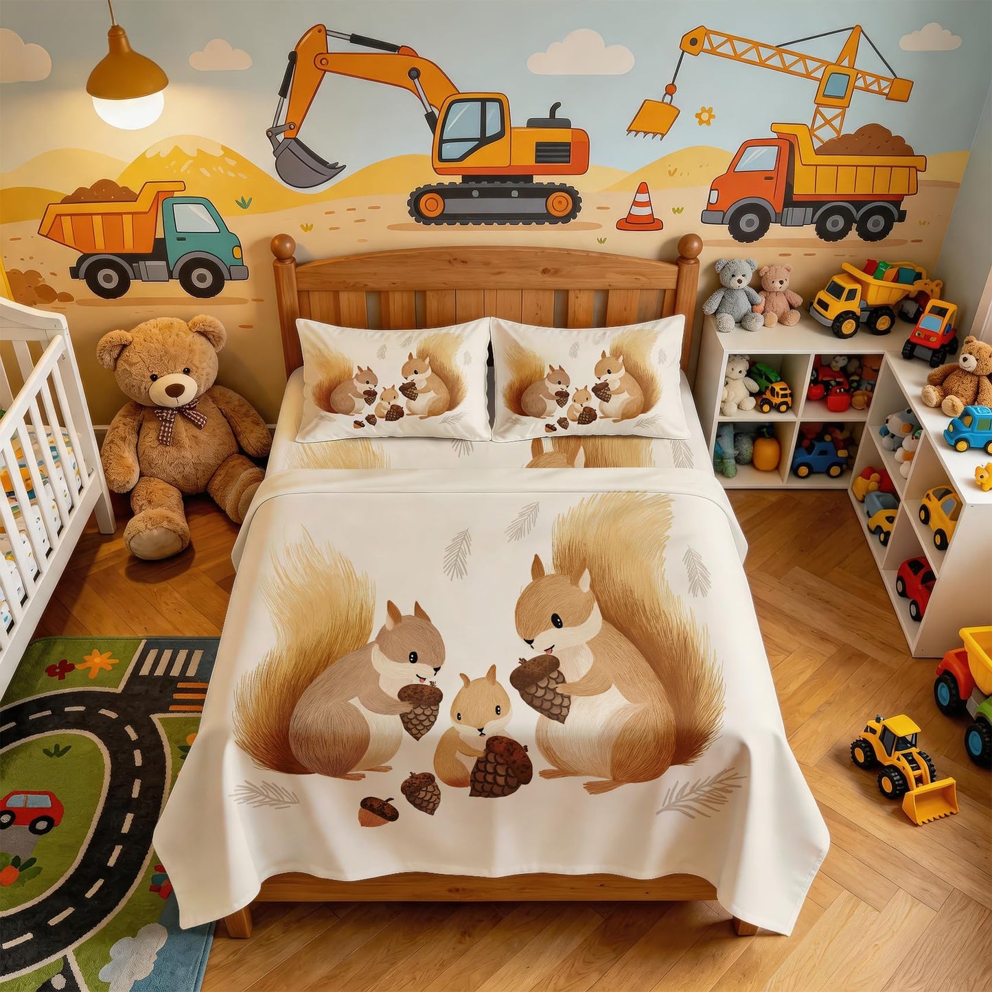 Squirrel Twin Bedding Set Cute Animal Sheet Sets, Beige Brown