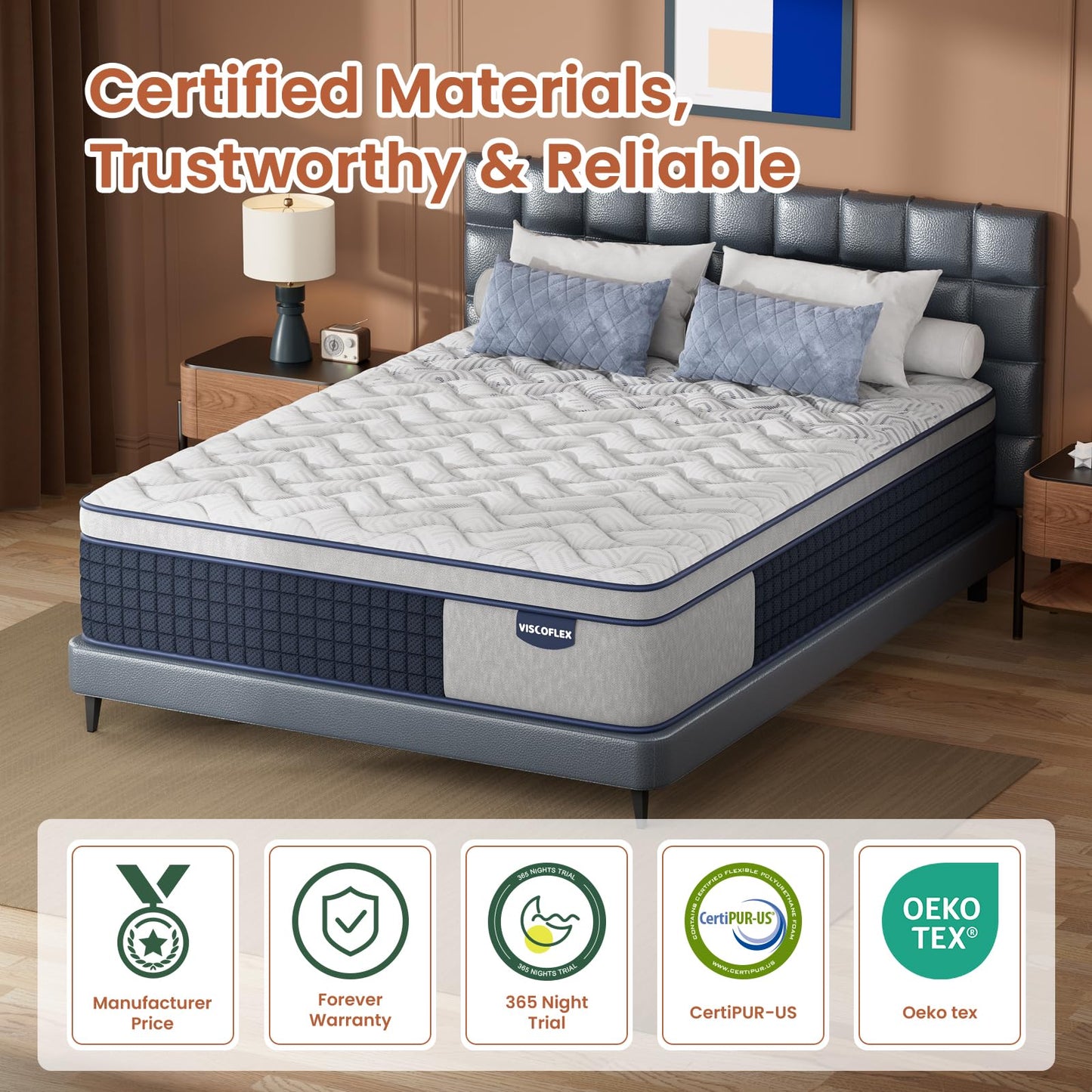 Extra Firm 14 Inch Queen Mattress, Hybrid Mattress Queen Size for Back Pain Relief & Cooling Comfort, CertiPUR-US Certified Mattresses in a Box, 365 Nights Trial &10 Years Warranty - Fiberglass Free
