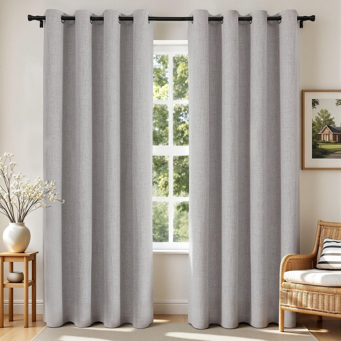 Joydeco Blackout Curtains for Bedroom, Linen Black Out Curtains 84 Inch Long, Light Blocking Drapes 2 Panels Set with Grommet for Living Room Window, Thermal Insulated Room Darkening Privacy Drapes