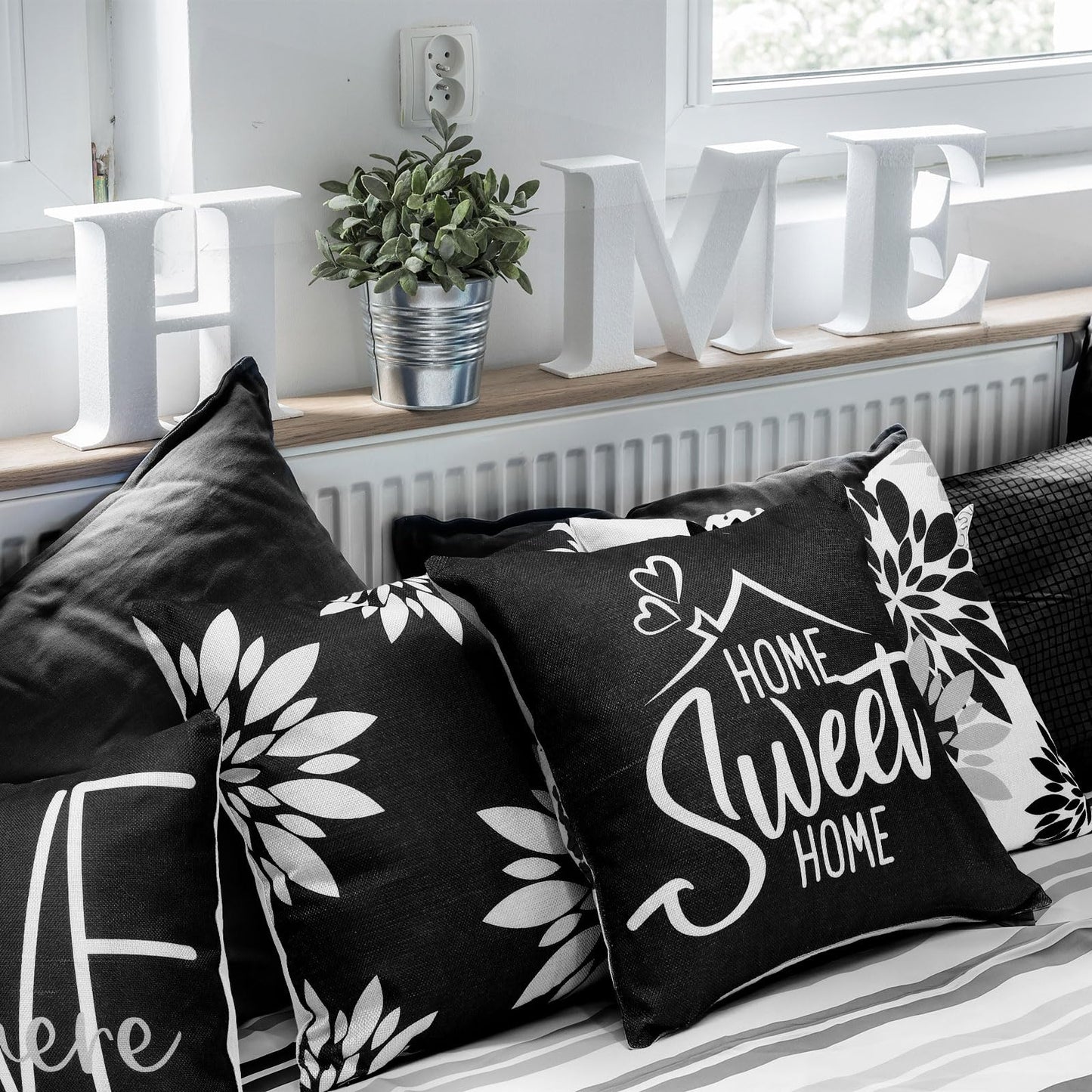 Flutesan 12 Pcs Decorative Throw Pillow Cover 18 x 18 Inch Modern Sofa Pillow case Geometric Floral Linen Square Cushion Covers for Home Living Room Bedroom Couch Chair(Black)