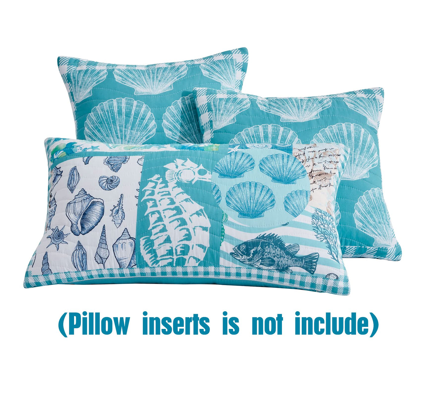 HZ & HY Coastal Oversized King Bedspread 128x120 Extra Wide, Reversible Beach Pattern Quilt Set King/Cal King, Lightweight Coverlet, Scalloped Edge - Nautical Coastal Look, 6 Piece, Seahorse