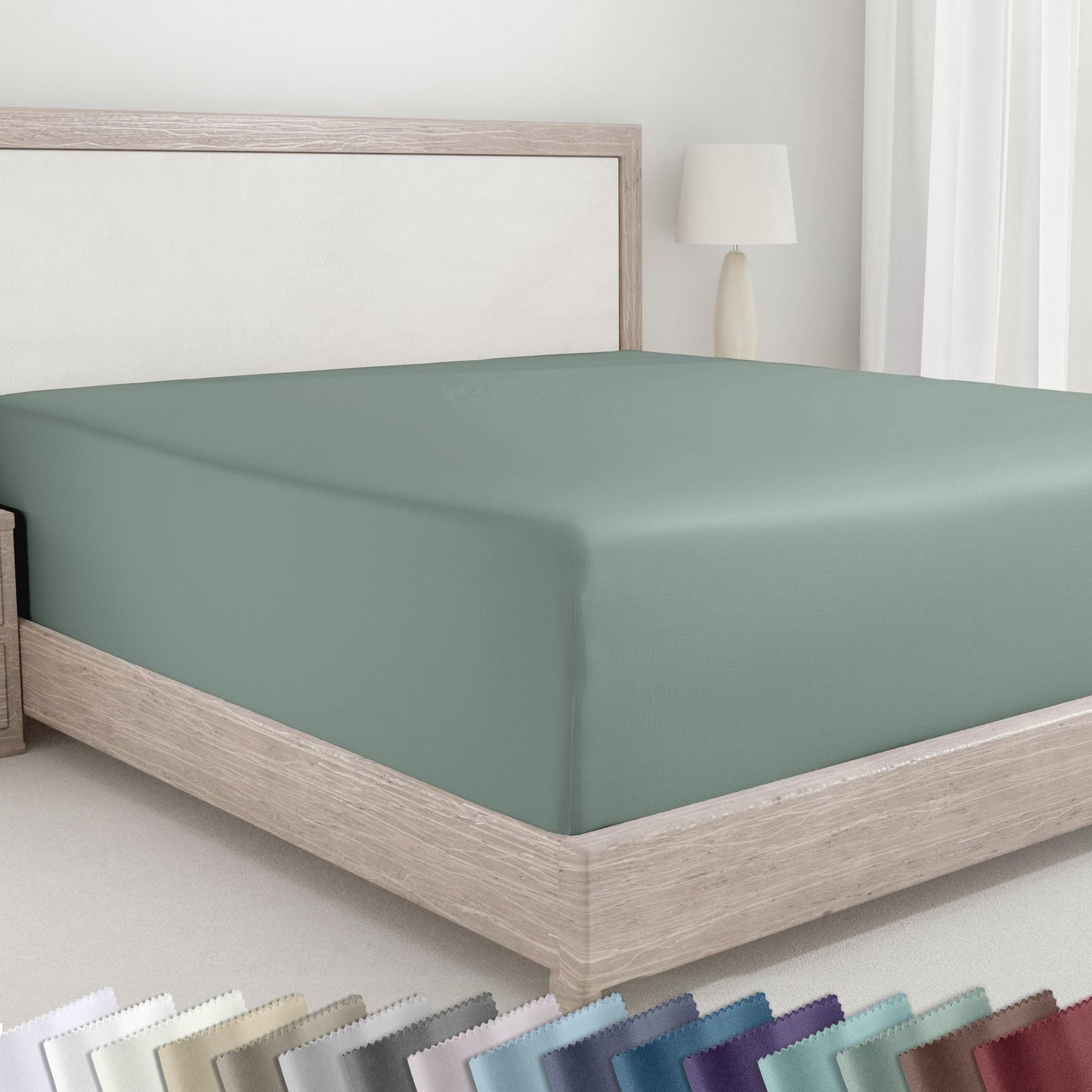 California Design Den Fitted Sheet for King Size Bed, Deep Pocket Soft 400 Thread Count 100% Cotton Sateen, No Pop-Off Elastic, Durable Hotel Quality Bedding, 1 Fitted Sheet Only (King, Sage Green)
