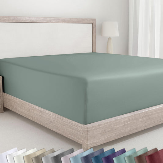 California Design Den Fitted Sheet for King Size Bed, Deep Pocket Soft 400 Thread Count 100% Cotton Sateen, No Pop-Off Elastic, Durable Hotel Quality Bedding, 1 Fitted Sheet Only (King, Sage Green)