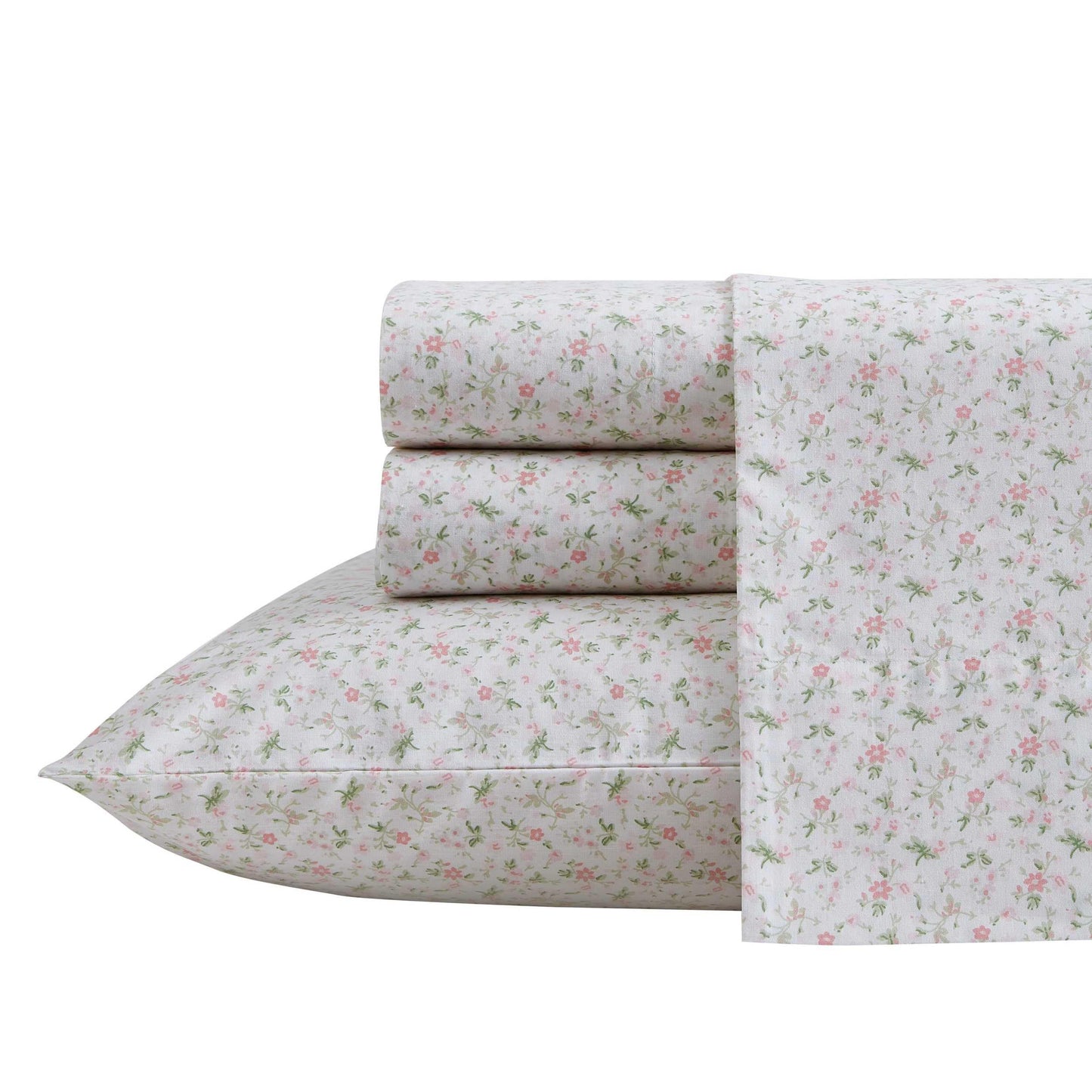 Laura Ashley – Twin Size Sheet Set, Crisp & Lightweight Cotton Percale Bedding with Fitted Sheet and Pillowcase, Floral Room Decor, Deep Pocket, College Dorm Room Essentials (Evie Pink)