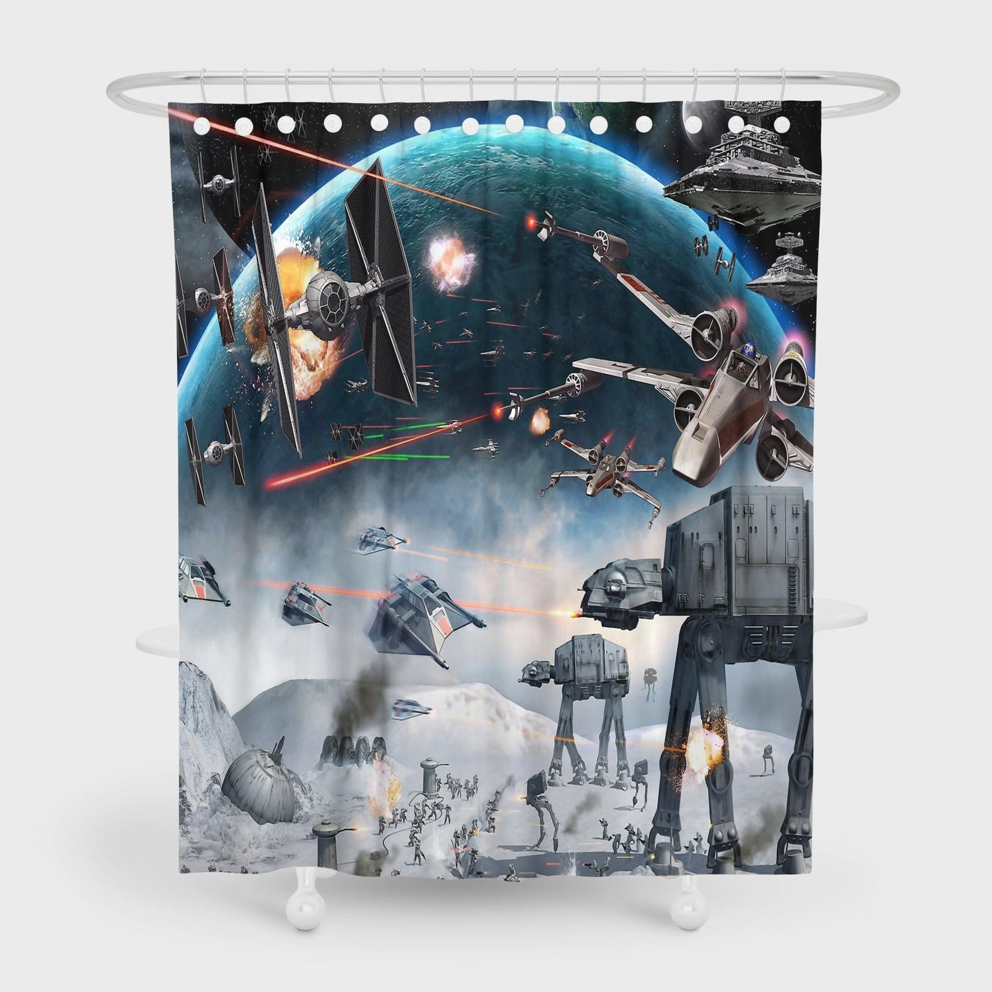 Outer Space Galaxy Wars Star Themed Shower Curtain,Universe Stars Science Space Station Polyester Fabric Bathroom Home Decor with 12 Hooks(Color1,72 W x 72" L)