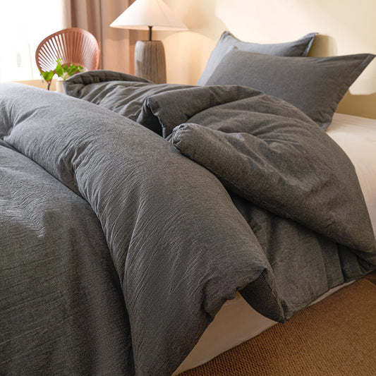 hadamick 100% Cotton Comforter Set Full Size – Reversible Yarn-Dyed Design, Soft Washed Cotton on Both Sides, Lightweight All-Season Bedding, Machine Washable(Black Grey, 80”x90”)