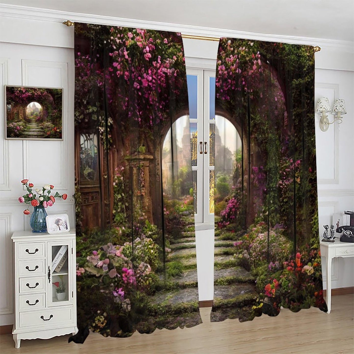 DDCBNS Fantasy Nature Windows Curtains,Fairytale Magical Garden Window Treatments for Bedroom Living Room Dreamland Scenery Flower Drapes 2 Panels Set,Total Size 42 x 45 Inch