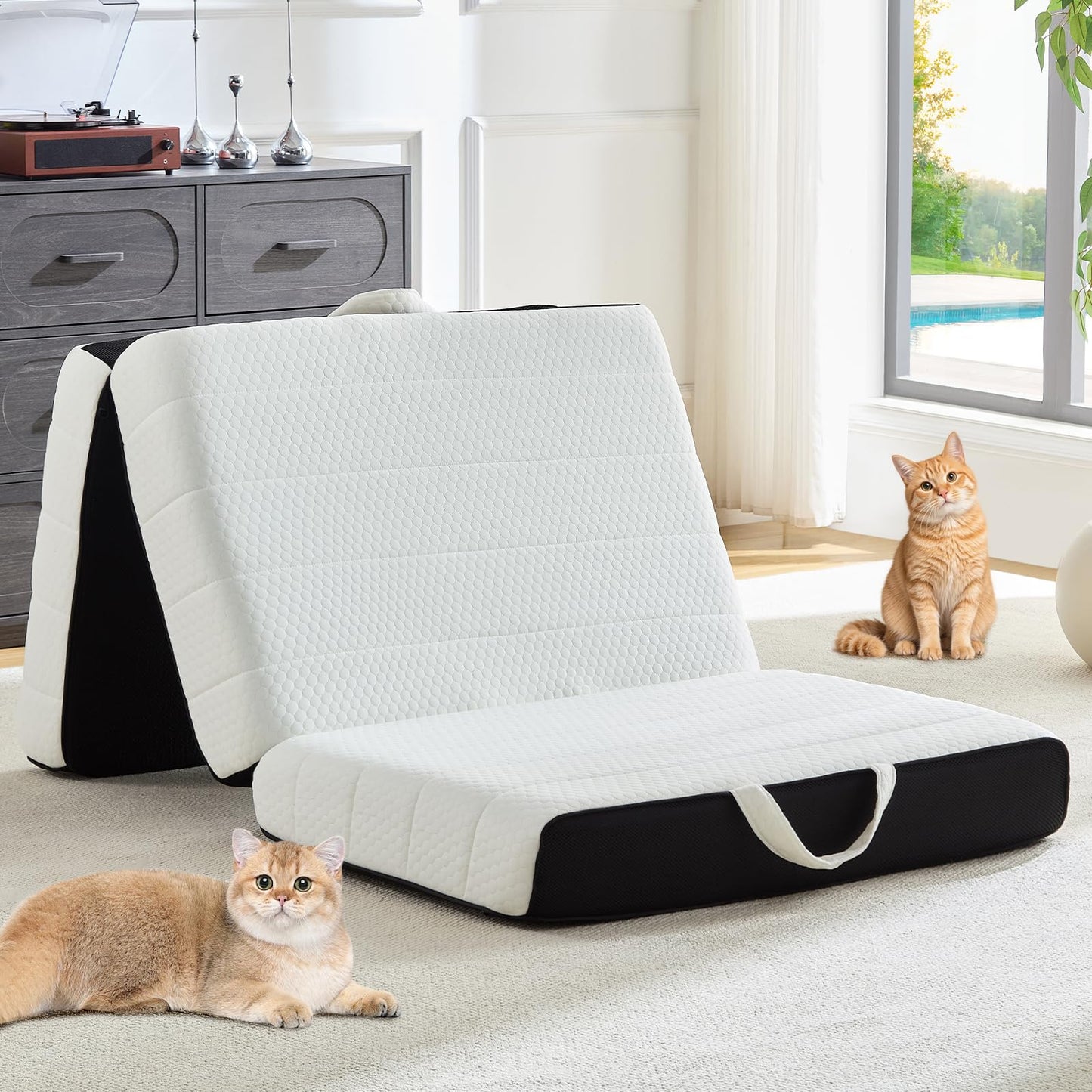ROXGOX Foldable Mattress, Queen Tri-Fold Memory Foam Mattress Topper with Washable Cover, Handle & Non-Slip Bottom, 6 Inch Portable Folding Bed for Guest, Yoga, Living Room, Camping - 78"x58"x6"