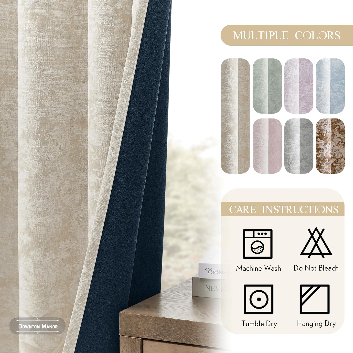 Beauoop Beige Floral Jacquard Blackout Curtains 84 Inches Long 2 Panels for Bedroom Living Room Flower Chenille Room Darkening Thermal Insulated Soundproof Grommet Window Treatments Drapes 52x84x2
