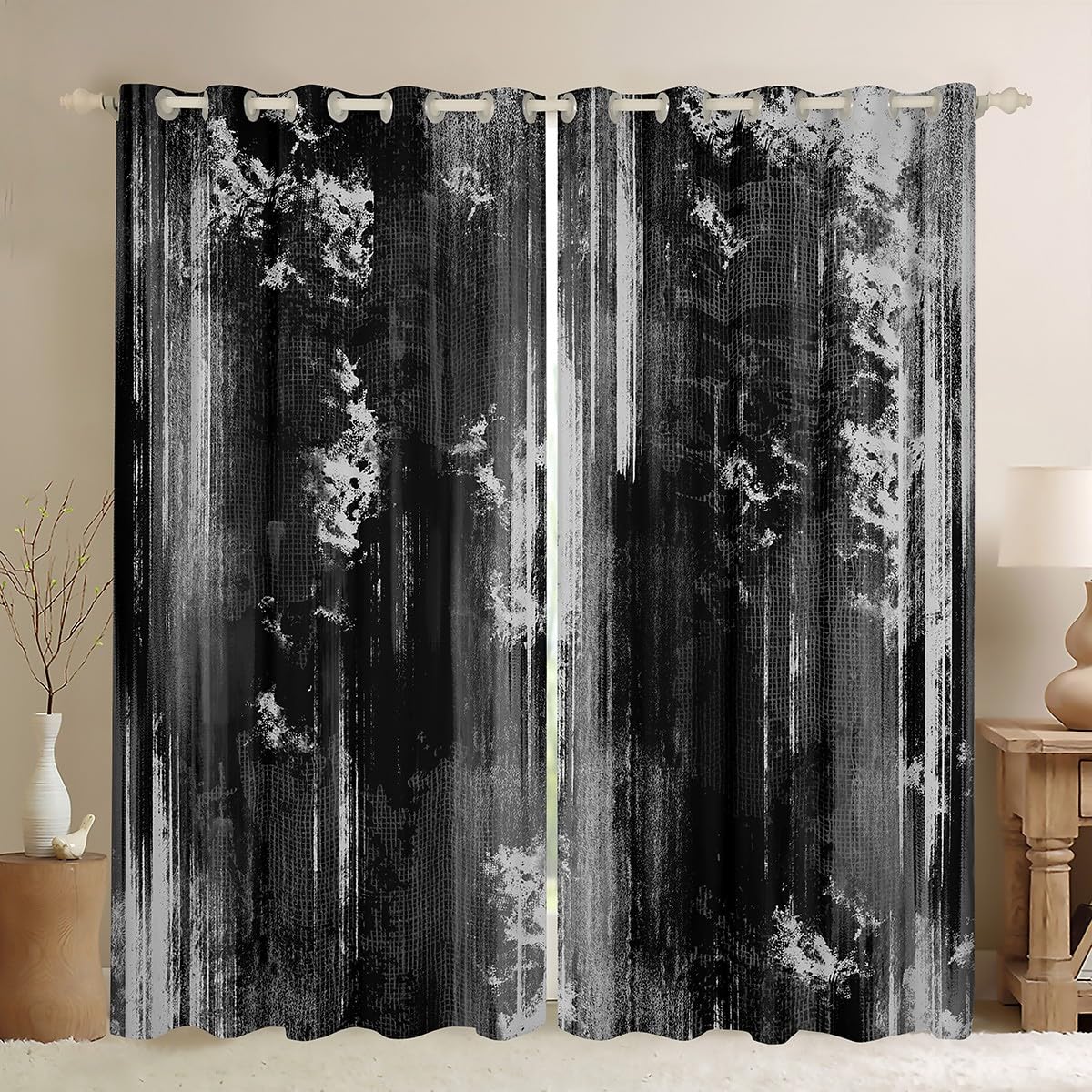 Feelyou Abstract Blackout Curtains Modern Abstract Art Darkening Drapes for Bedroom Living Room Decor Black White Gray Thermal Insulated Shades Luxury Window Treatments, 2 Panels 38 x 45 Inch