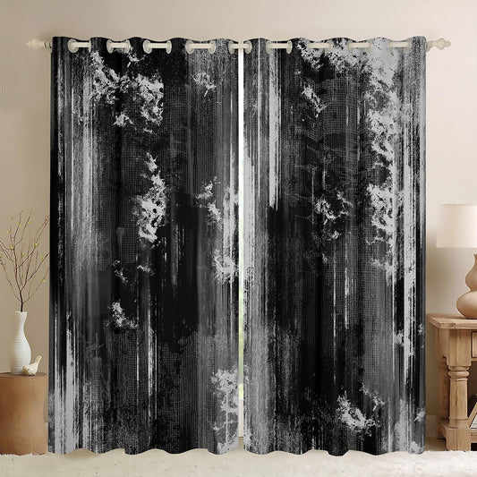 Feelyou Abstract Blackout Curtains Modern Abstract Art Darkening Drapes for Bedroom Living Room Decor Black White Gray Thermal Insulated Shades Luxury Window Treatments, 2 Panels 38 x 45 Inch