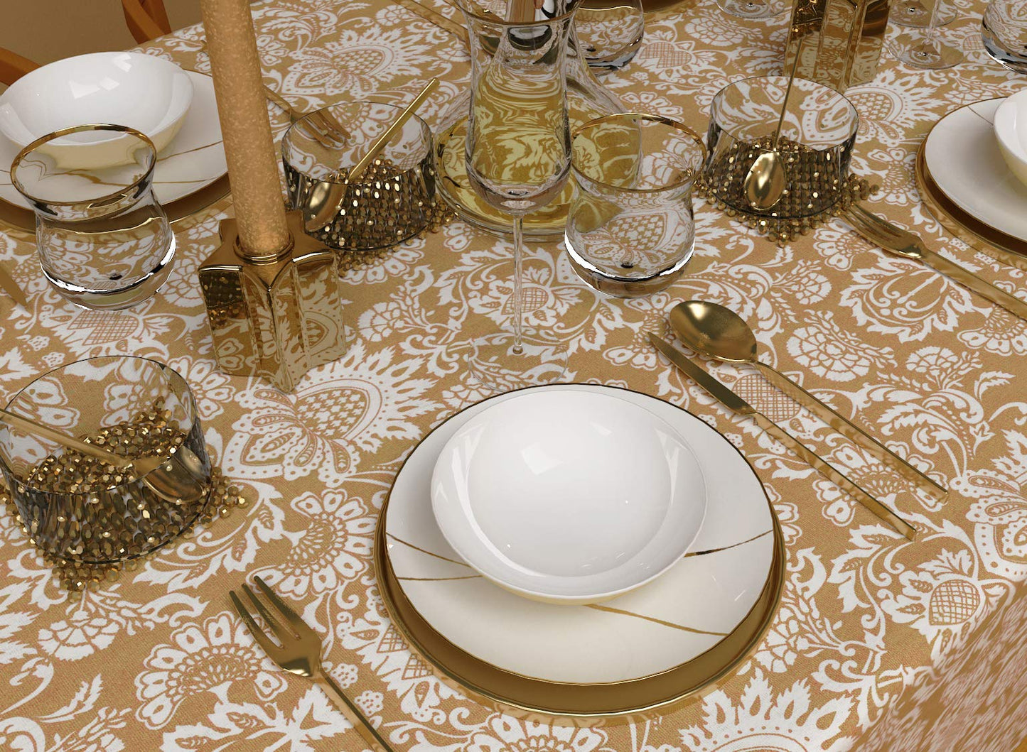 The Season Thread Table Cloth - Beige, 100% Cotton Rectangular Table Cover, Size 60x84 Inch. for Kitchen, Dining, Tabletop, Decoration, Parties, Thanks Giving, and Everyday Use.