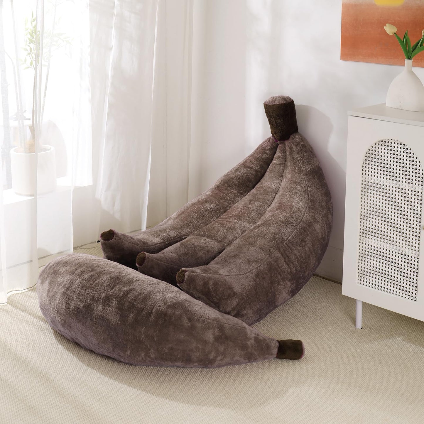 IEVENW Banana Bean Bag Chair with Ottoman, Floor Sofa Bed with Footrest, Comfy Convertible Lounger for Teens & Adults, Plush Couch for Bedroom, Living Room or Dorm, M-Coffee