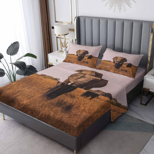 THYUNQ Elephant Sheets Full Size Bed, 3D Animal Pattern Bedding Sheets & Pillowcases - 16 Inch Deep Pocket, Super Soft Microfiber Printed Sheet Set 4 Piece