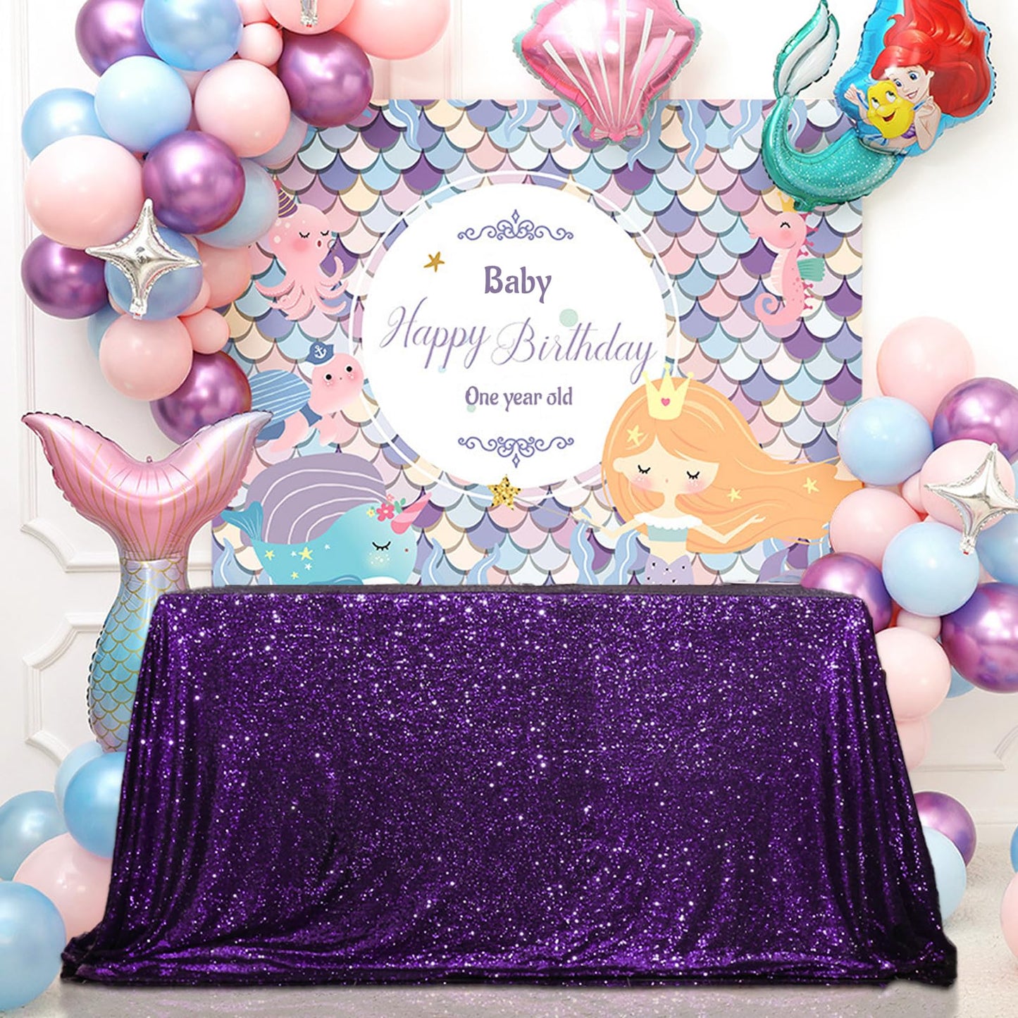 SquarePie Sequin Tablecloth 60 x 120 Inch Purple Sparkly Table Cloth for Halloween Wedding Party