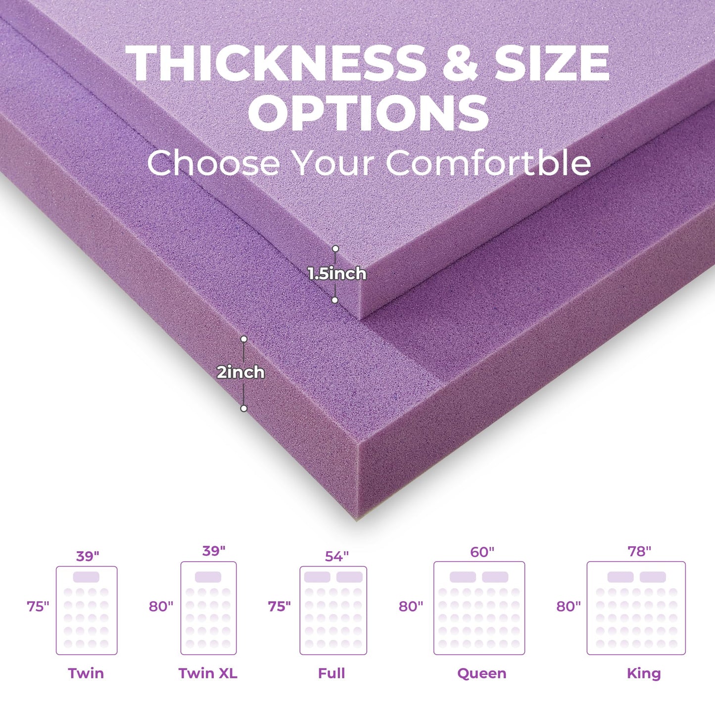 BDEUS 2 Inch Gel Memory Foam Mattress Topper Ventilated Soft Pressure Relieve Mattress Pad, Breathable Bed Topper, CertiPUR-US Certified, Twin Size