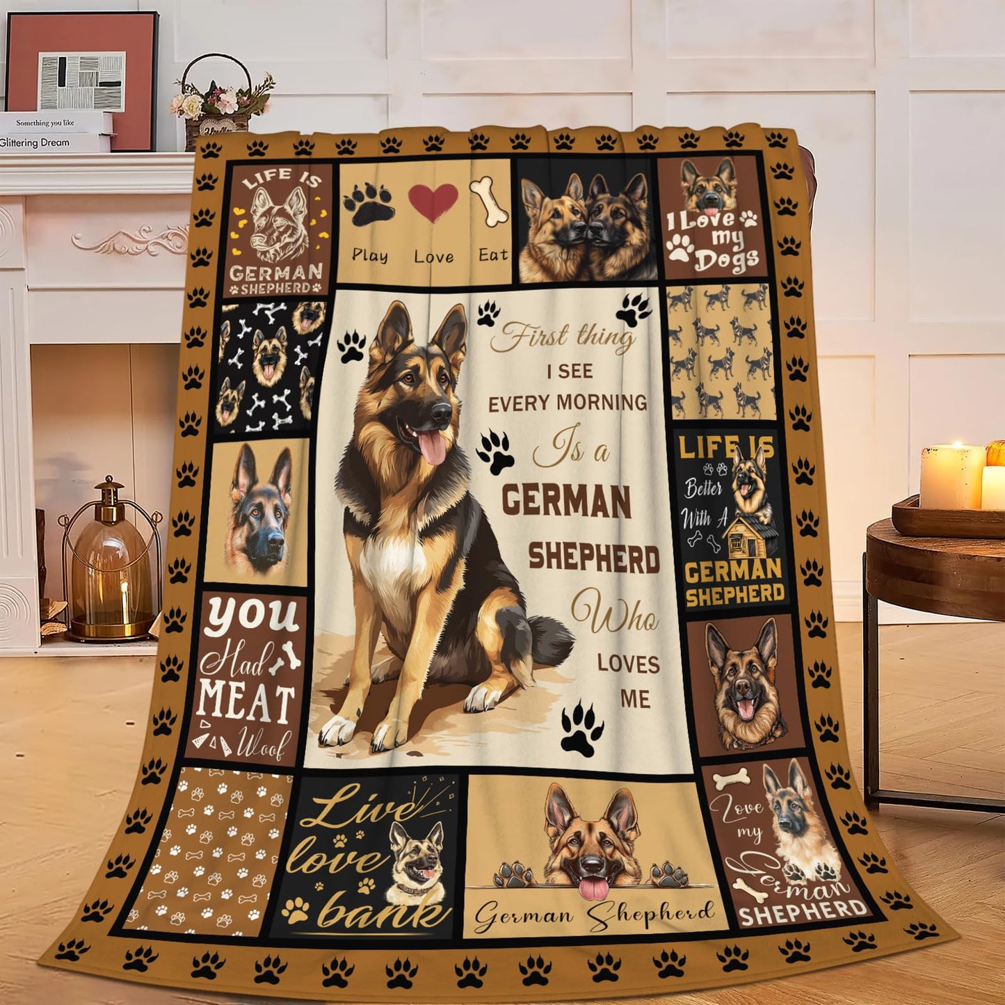 German Shepherd Blanket Soft Fuzzy Fleece Dog Blanket Decor Cozy Warm Plush Flannel Blanket Gifts for Boys Girls Men Women Home Chair Sofa Couch Bed 50"X40"