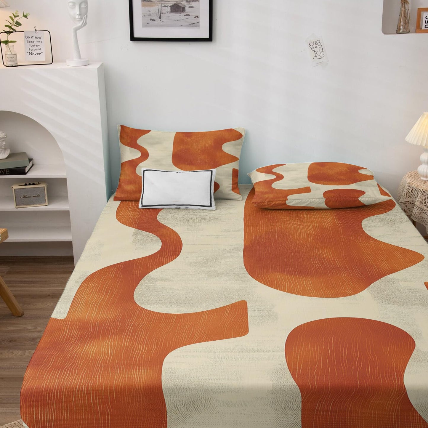 NOGAWA Abstract Sheets Twin Size, Modern Bed Sheets, Patterned Bedding Sheets & Pillowcases 3 Piece Set - Soft Microfiber Deep Pocket Fitted Sheet & Flat Sheet & Pillow Case