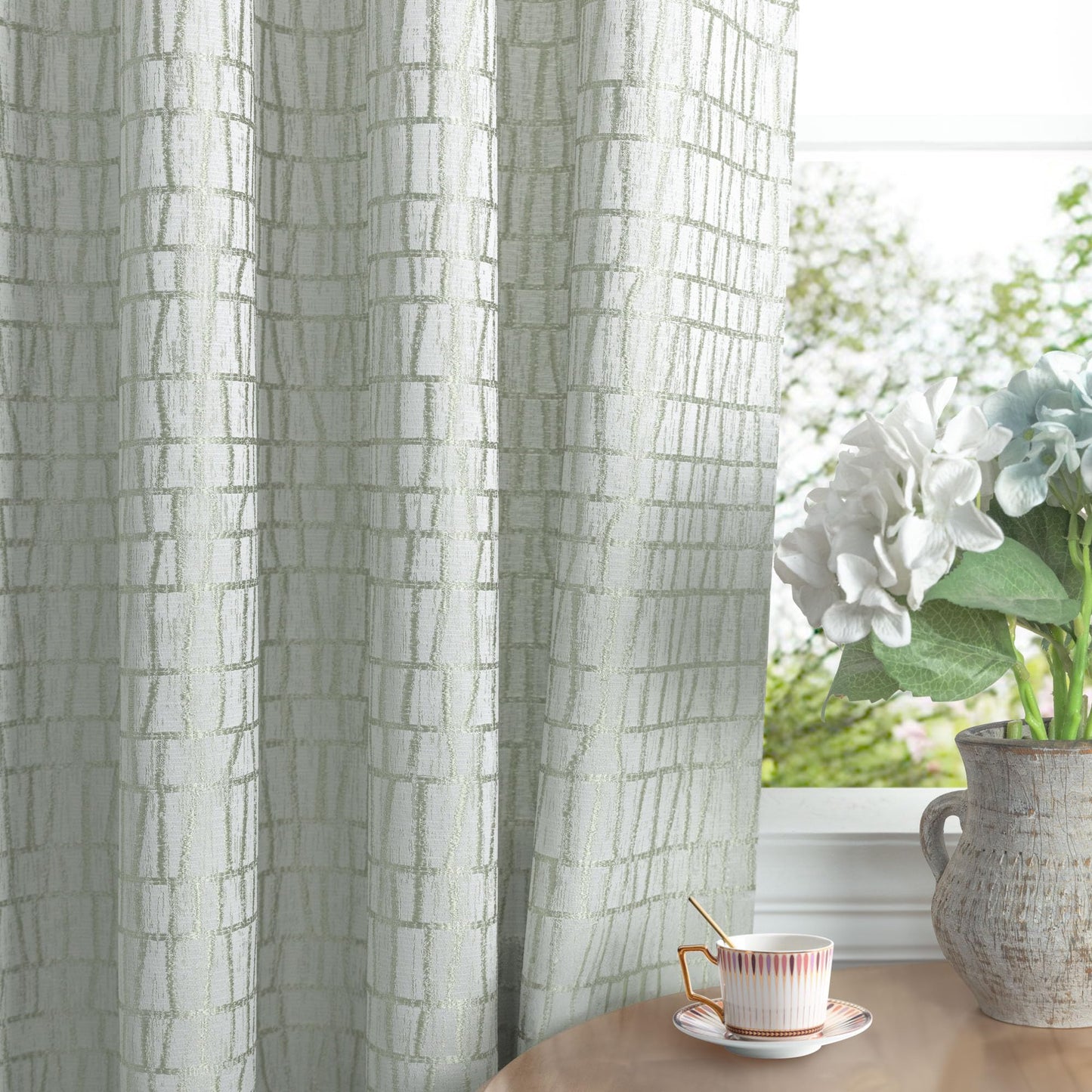 Sage Green Pattern Curtains for Living Room Bohemian 50% Blackout Room Darkening Printed Drapes Grommet Geometric Ethnic Buffalo Plaid Silk Textured Boho Curtains for Bedroom 84 Inches Long 2 Panels