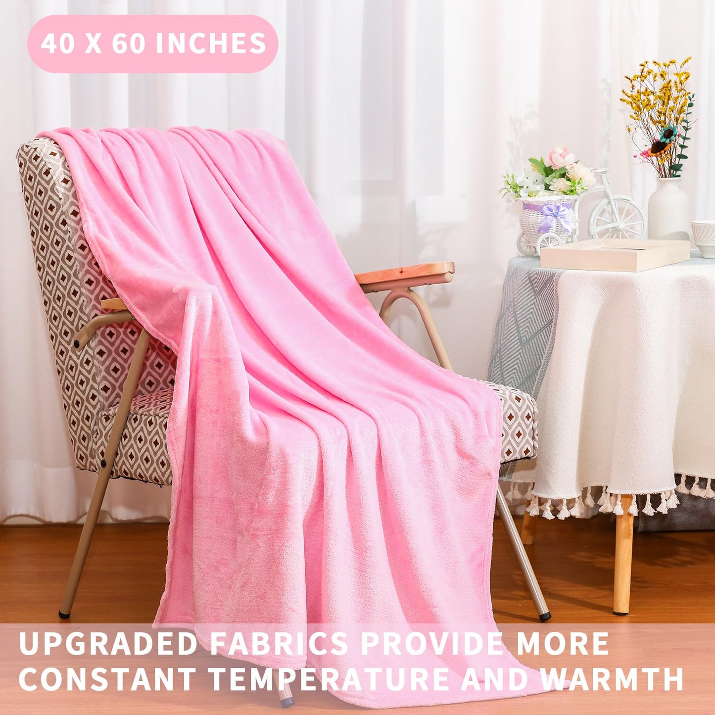 SmoothNovelty 6 Pcs Fleece Throw Blanket Bulk for Kids Girl Soft Plush Flannel Throw Sleepover Slumber Movie Night Galentine's Graduation Party Office(Pink,40 x 60 Inch)