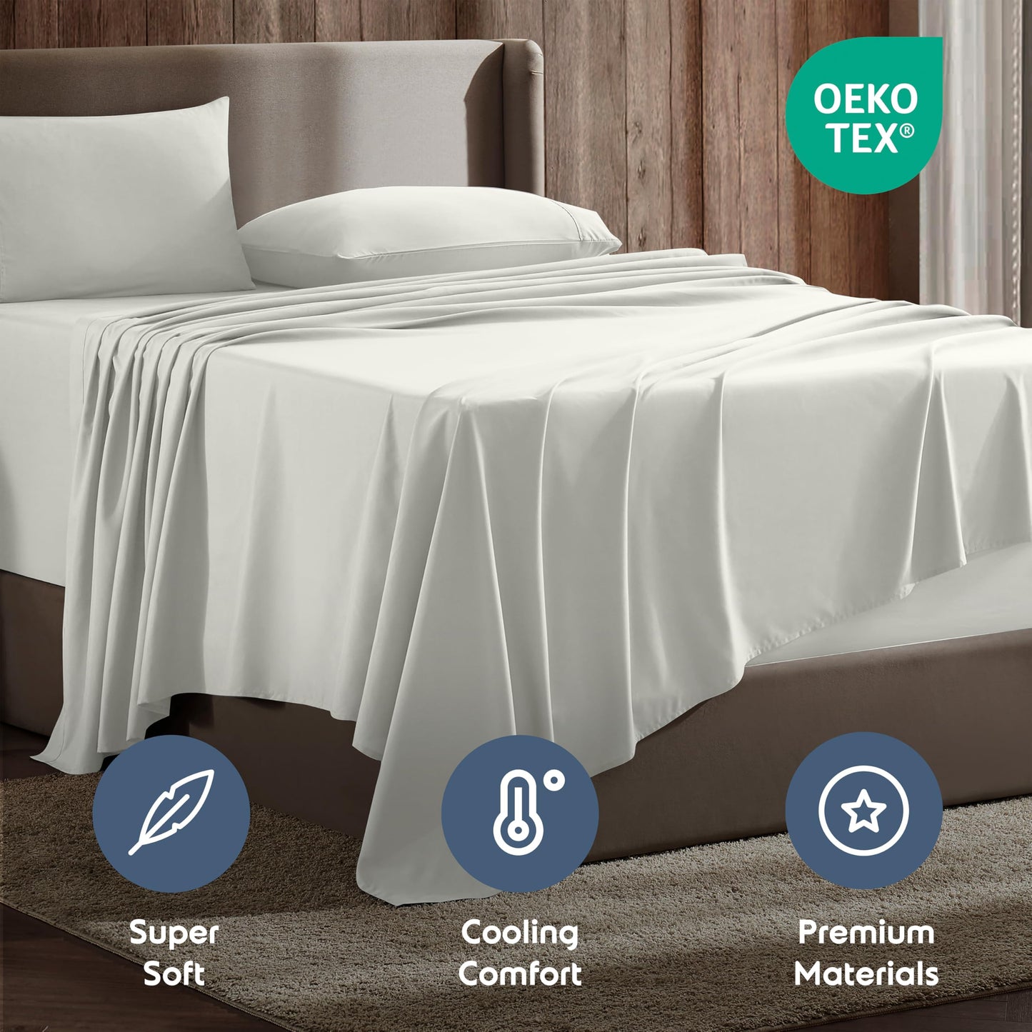 Nestl King Bed Sheet Set - Off White - Instantly Soft Microfiber, No Break-in Wash - 4-Piece Deep Pocket Sheets & Pillowcases, Stays Put All Night
