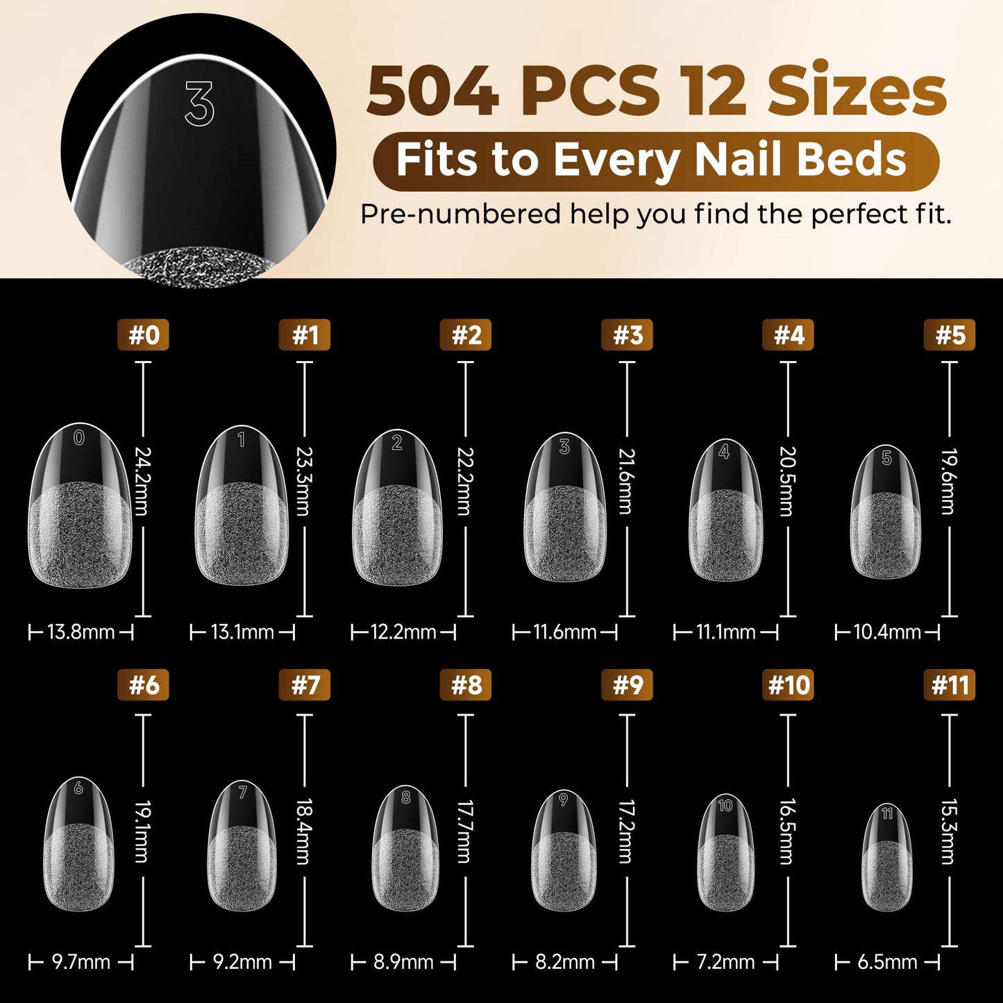 UNA GELLA Oval Fake Nails Pre-shape 504pcs Almond Gel Nail Tips Round Almond Press on Nails for Full Cover Acrylic Round Oval Full Nails False Nails 12 Sizes False Soft Gel Tips
