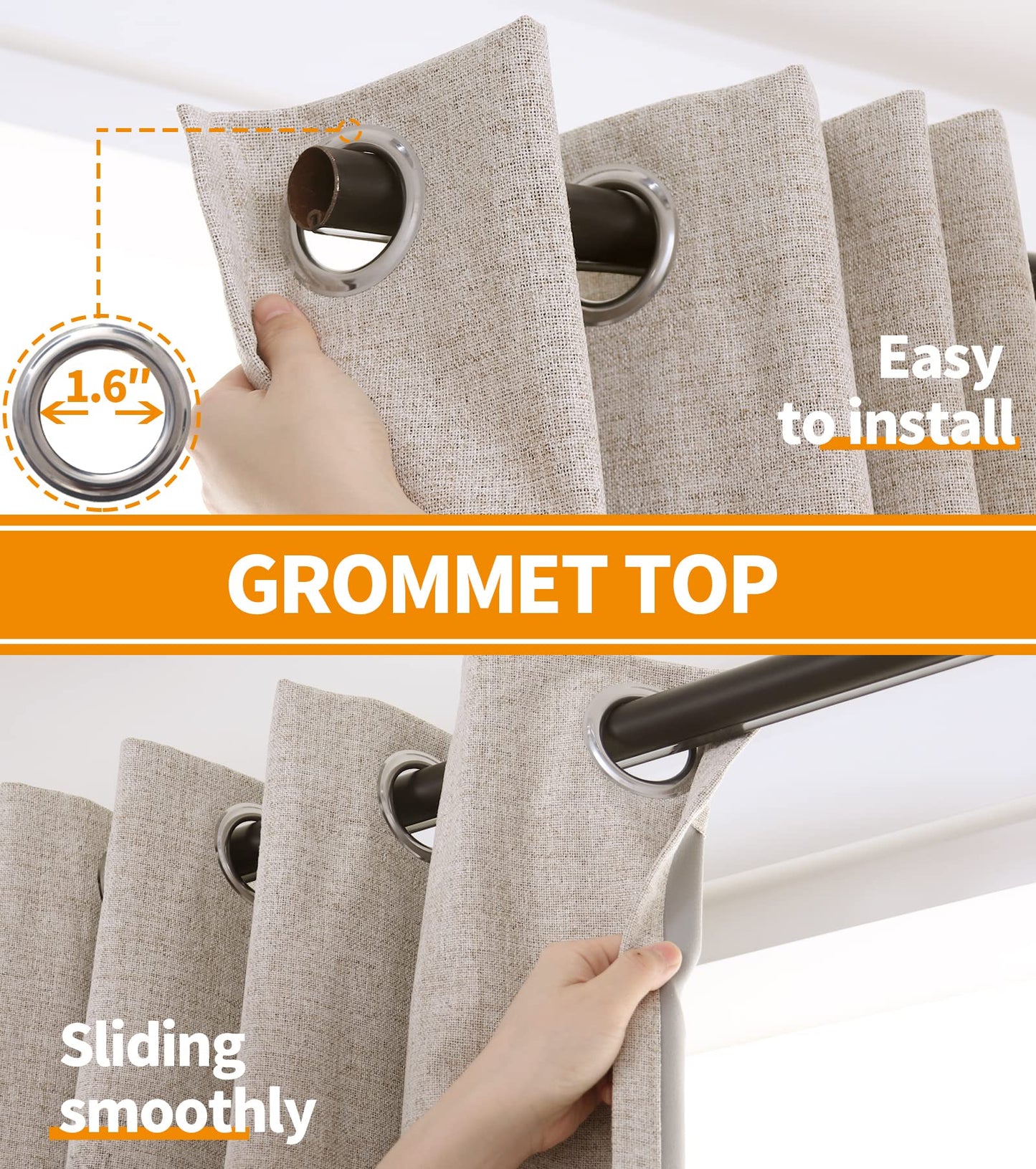 YoungsTex Linen Blackout Curtains 63 Inch Length for Bedroom, Room Darkening Window Drapes with Grommet Thermal Insulated Black Out Blinds for Living Room, 2 Panels, 52 X 63 Inch, Beige