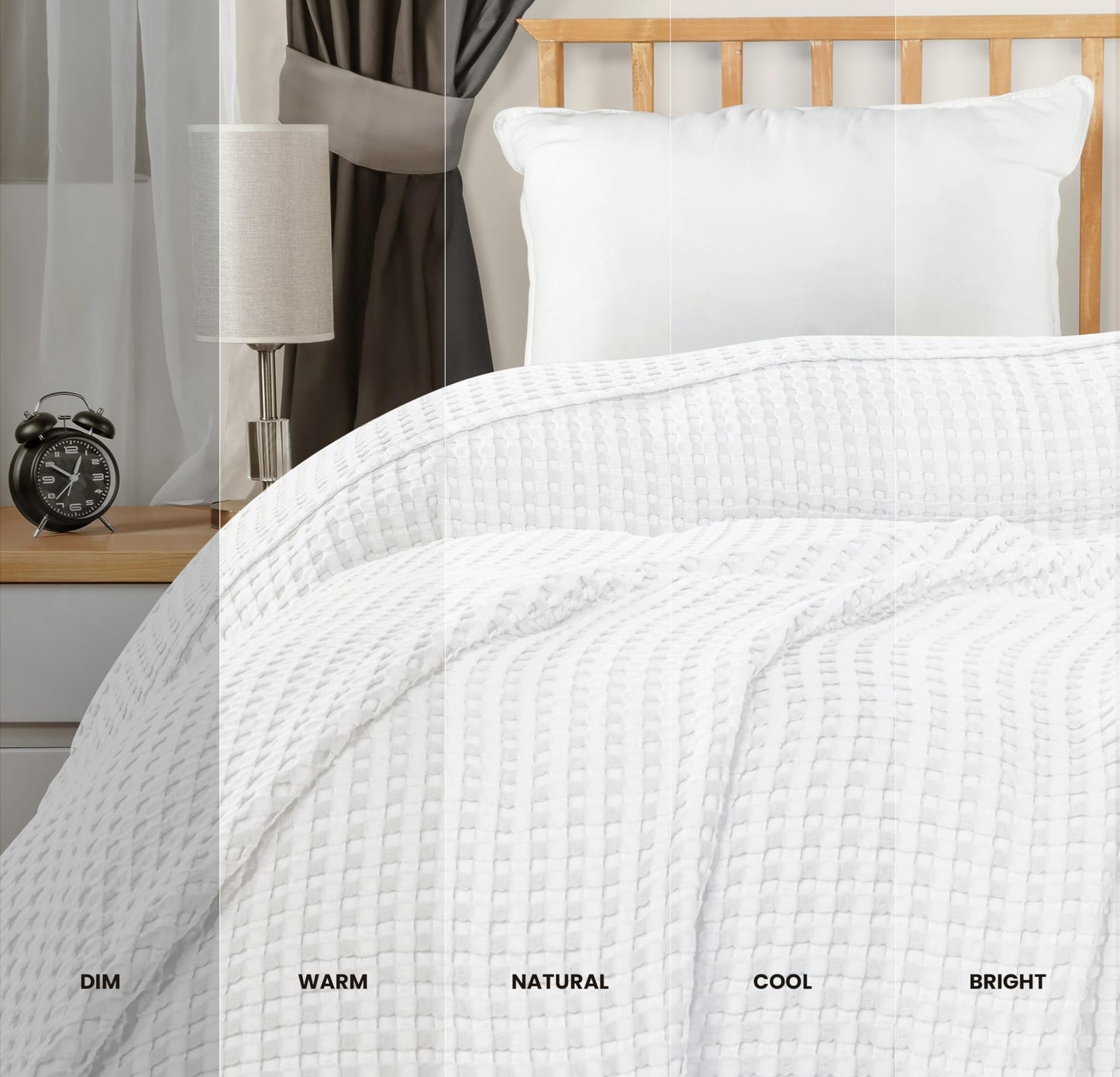 Utopia Bedding 100% Cotton Waffle Weave Blanket Queen Size for Bed - Lightweight, Breathable Summer Blankets Soft and Cozy, Gifts for Fathers Day Home Room Decor (White, 90x90 Inch)