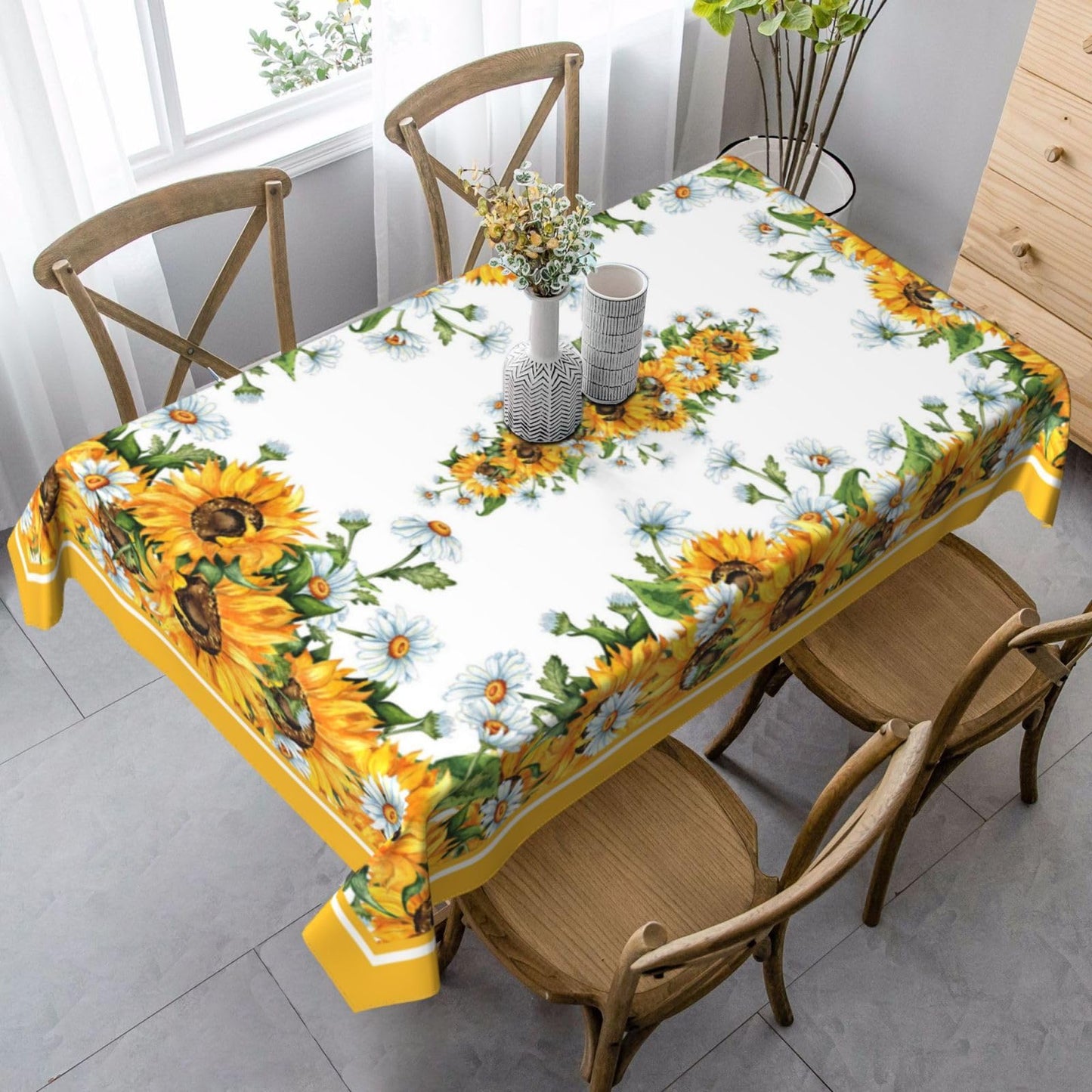 mutakin Sunflower Rectangle Tablecloth Washable Table Cloth 60x90 Inch Table Cover Waterproof for Decoration Kitchen Dining Room