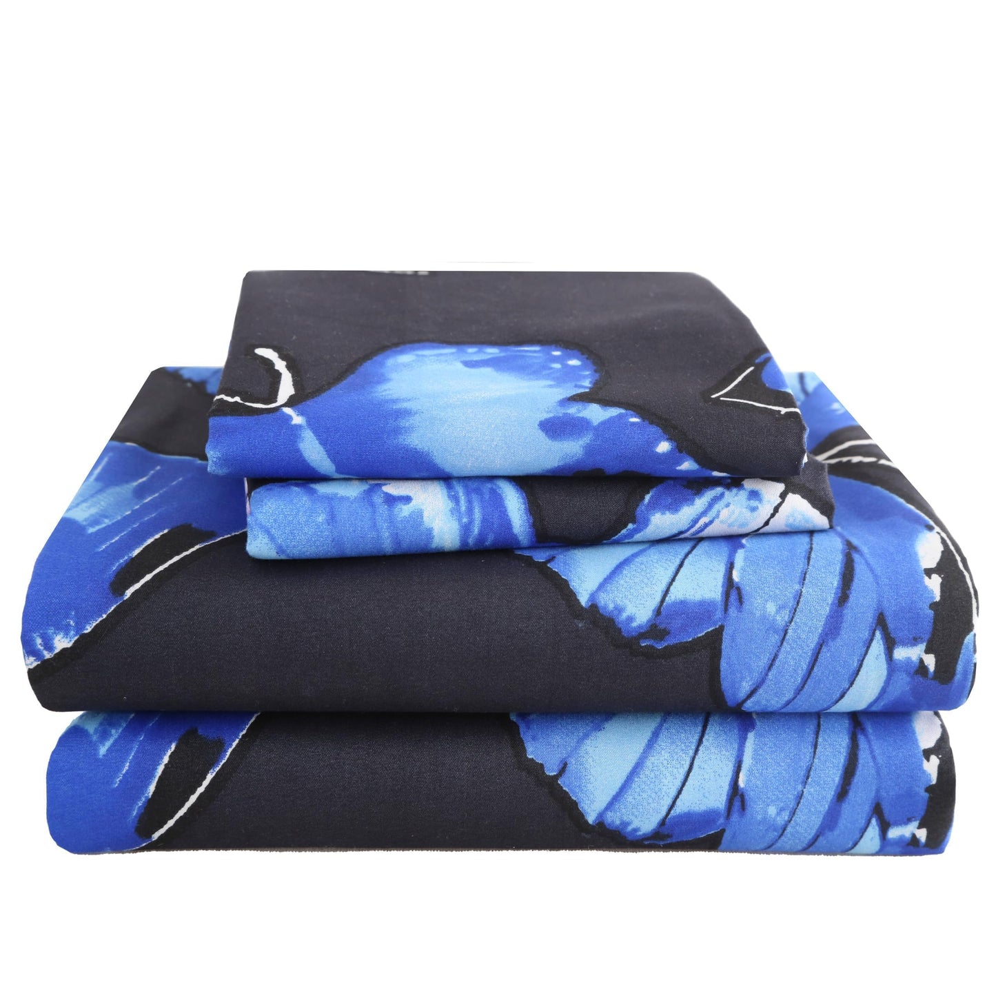 SDIII Blue Butterfly Twin Fitted Sheet with 2 Pillowcases, Deep Pocket Soft Microfiber Butterfly Sheet Twin Size for Girls Boys Kids and Teens