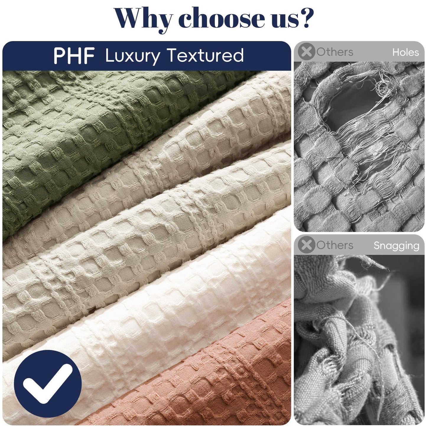 PHF Lightweight Waffle Weave Throw Blanket 50"x 60", Soft Woven Summer Blanket for Hot Sleepers - Aesthetic Home Decor for Couch Bed Sofa, Pet Friendly, Cream